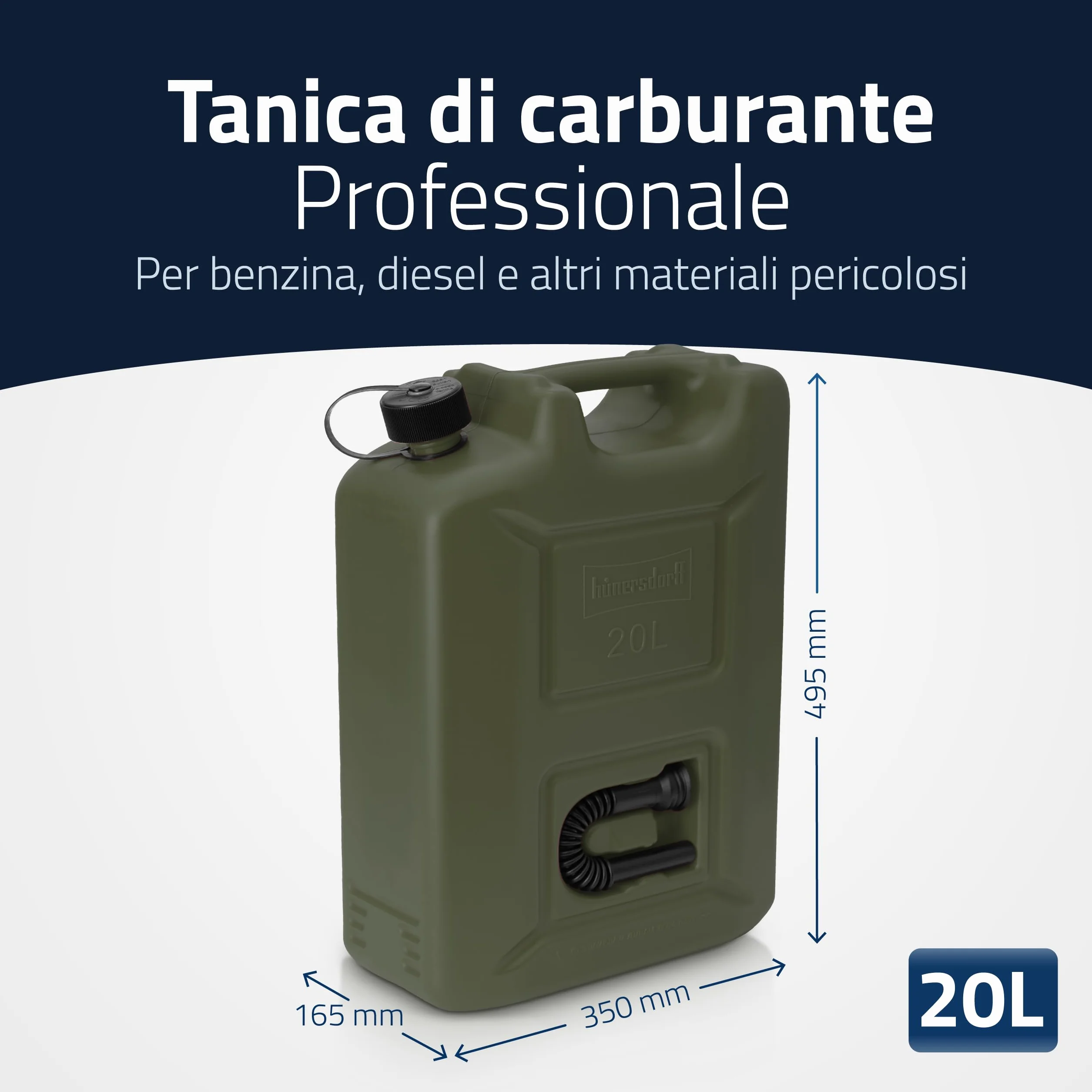 hünersdorff 802010 Tanica carburante 20 litri benzina diesel ONU Germania TÜV