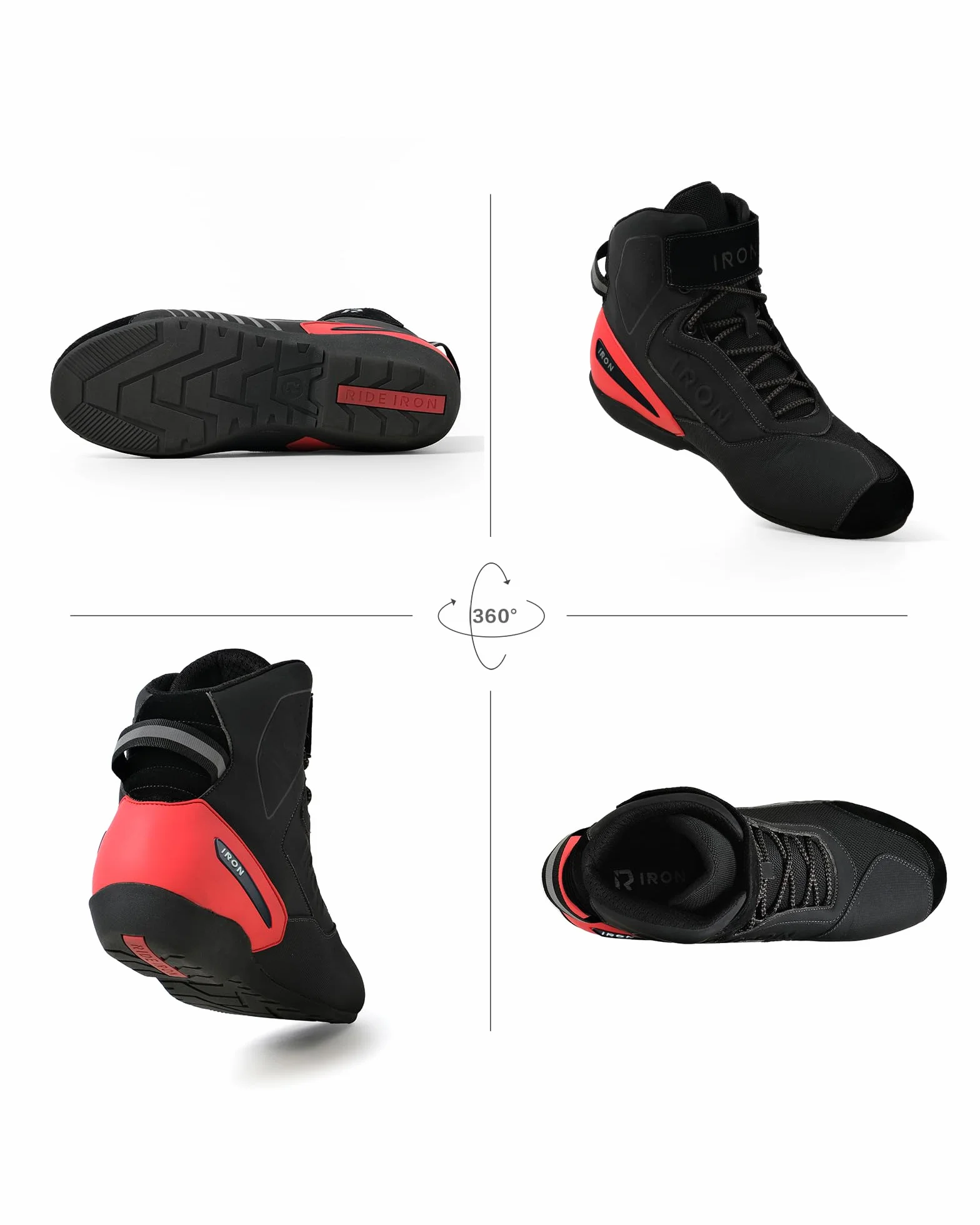 RIDEIRON Scarpe Moto Uomo 40–46 – Sneaker Moto Traspiranti con Rinforzo alla Caviglia e Tallone, Protezione Cambio, Dettagli Riflettenti e Suola Antiscivolo