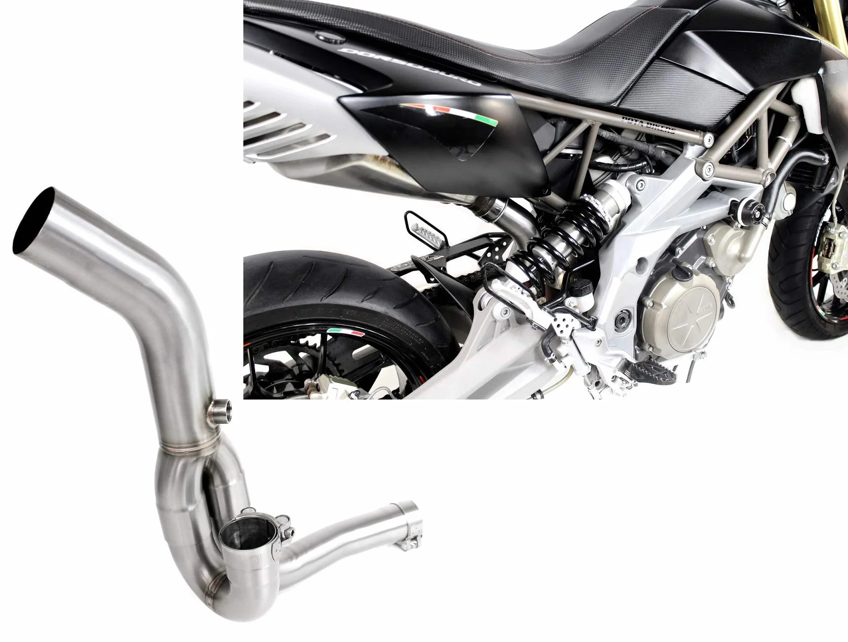 SMV 750 DORSODURO Tubo Elimina Catalizzatore, Decatalizzatore, No-Kat, Mid Pipe Inox DE-CAT DECAT Dominator Exhaust Terminale di Scarico Silenziatore 2008 2009 2010 2011 2012 2013 2014 2015 2016