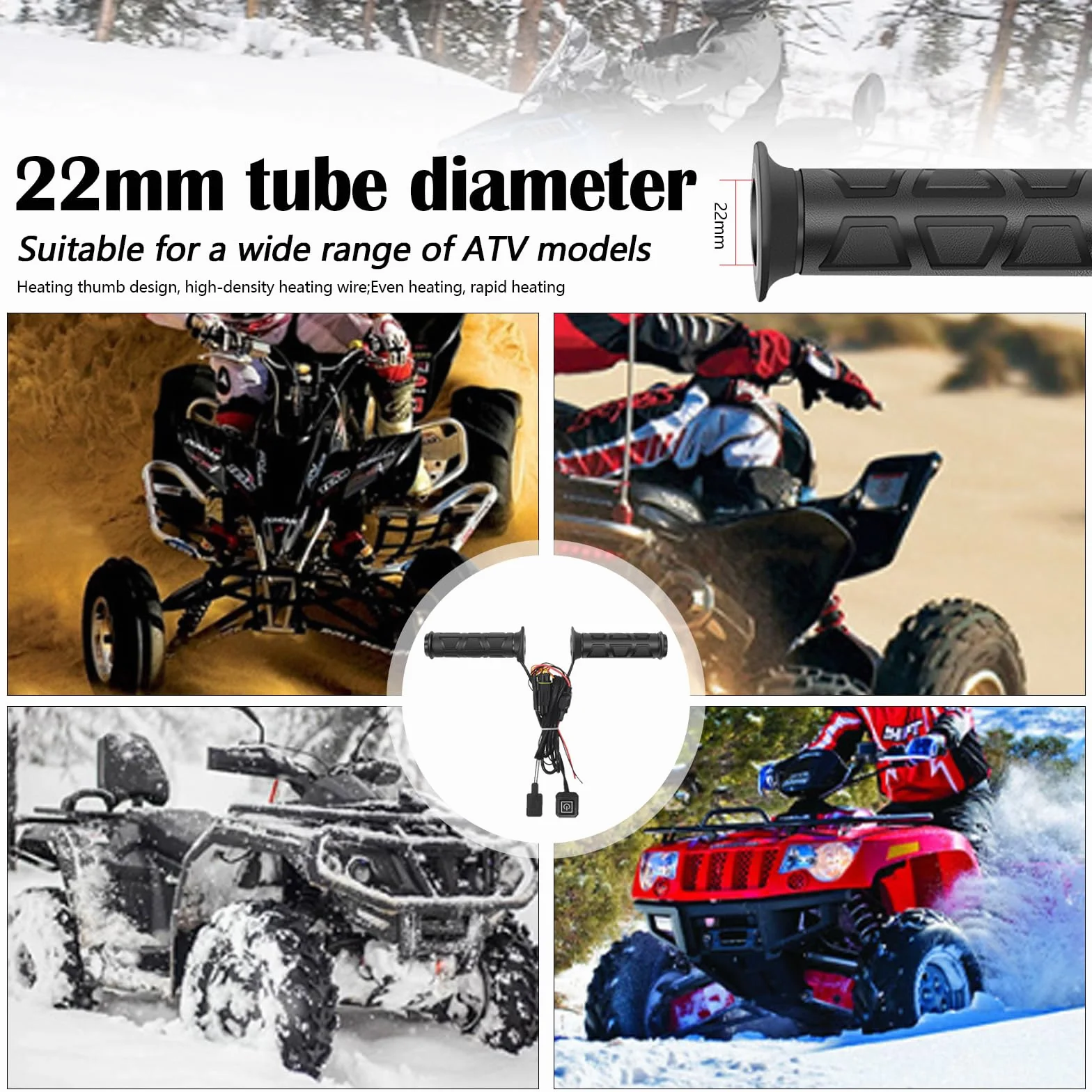 Manopole Riscaldate ATV da 12 V, Overgrip Riscaldato Per Moto Regolabile A 3 Livelli, Impermeabili Con Controllo Intelligente Della Temperatura