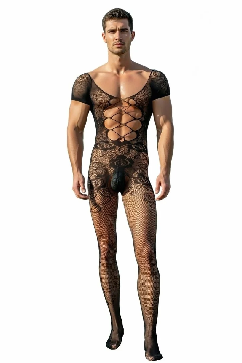 Bommi Fairy Camicia sexy da uomo a rete da pesce con taglio out per feste club rave gay