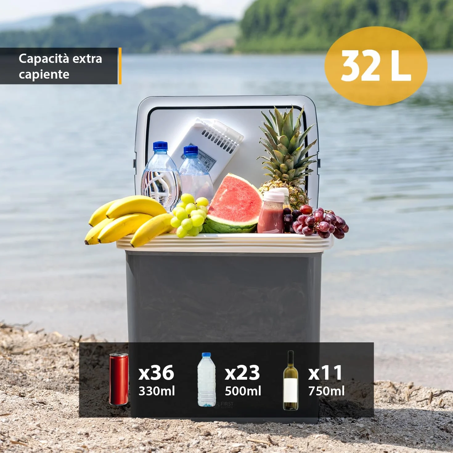 TZS First Austria Frigorifero Portatile 32L 12V/230V Raffreddamento Riscaldamento Campeggio Grigio