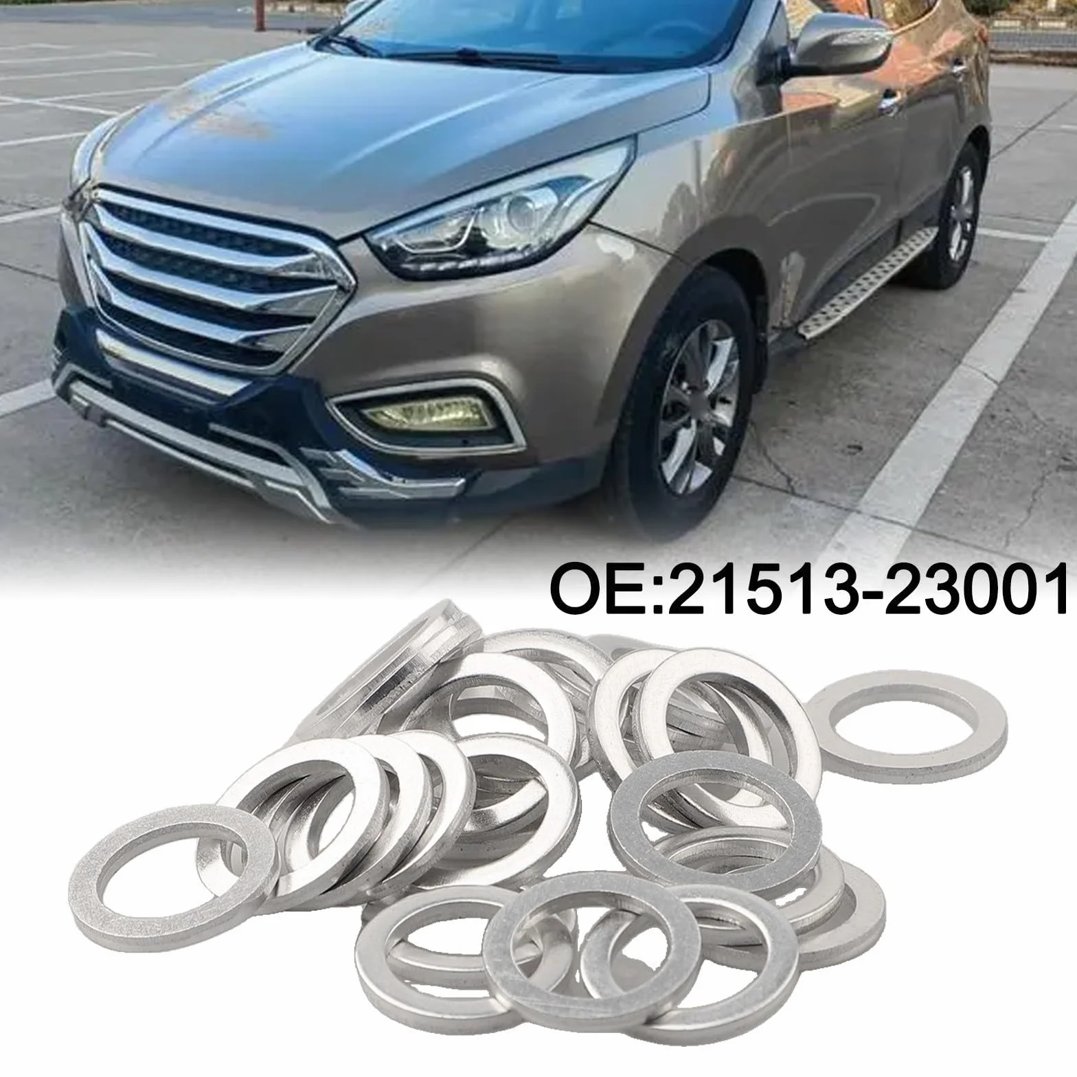 Guarnizione rondella a vite di scarico dell'olio per Hyundai & Kia (2001-2021), alluminio, argento, confezione da 25, OEM 21513-23001