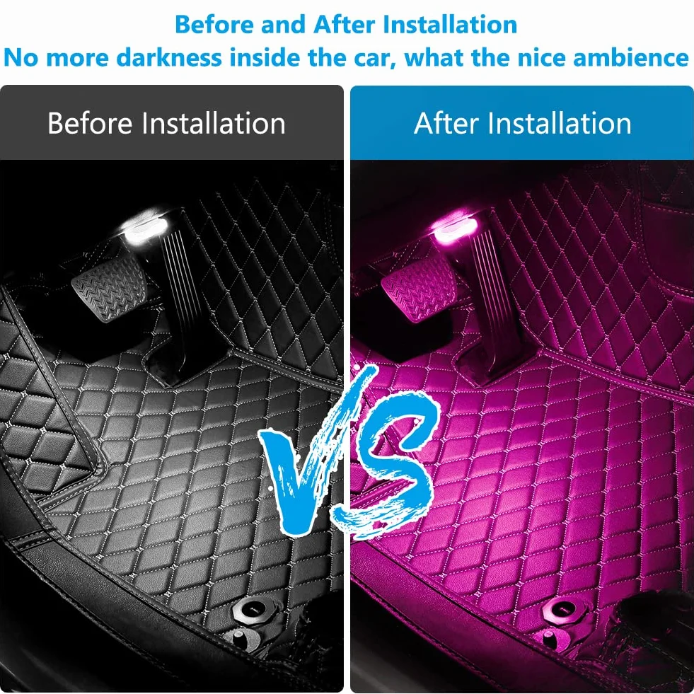 LED Luci per Auto Interni 2 Pezzi 7 Colori RGB USB Ricaricabile con Interruttore Tattile
