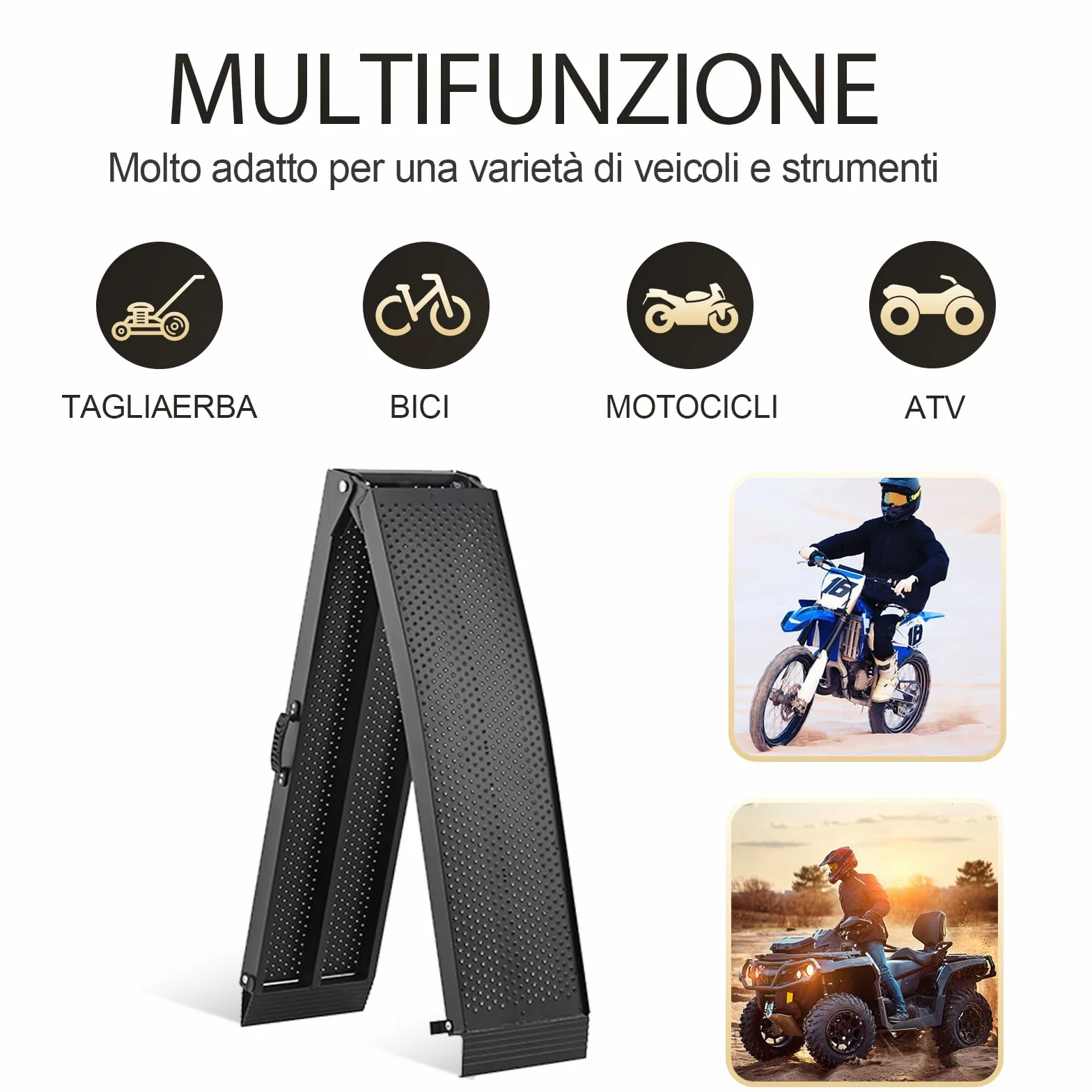gardhom Rampe per Auto Pieghevole 340Kg Alluminio Rampe di Carico Portatile 228x28x4.5cm Rampa Moto, Adatta A Tosaerba, Biciclette e Quad