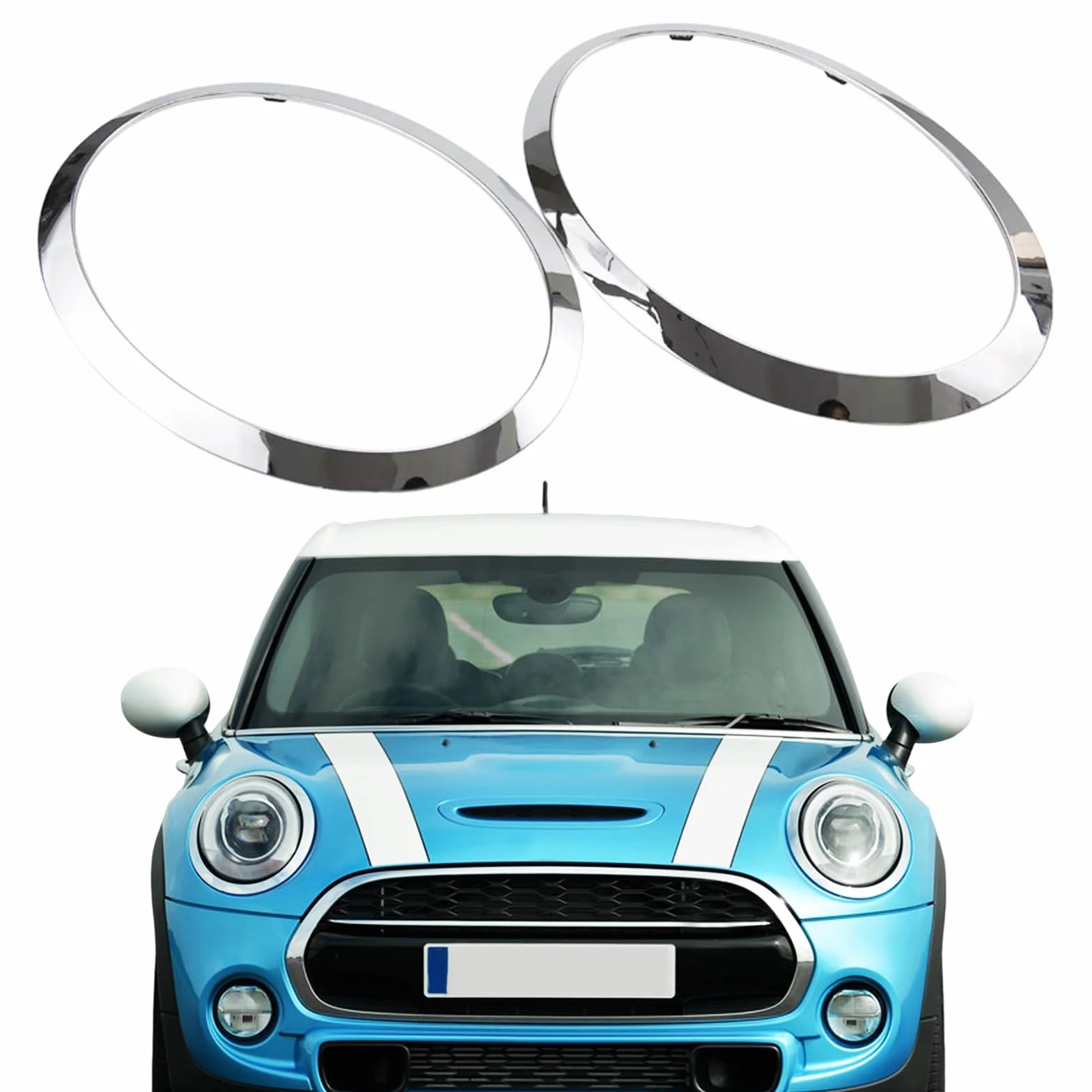 Mini Cooper F55 F56 F57 2014-2021 Cerchietto Fari Ricambio Argento 2 Pezzi