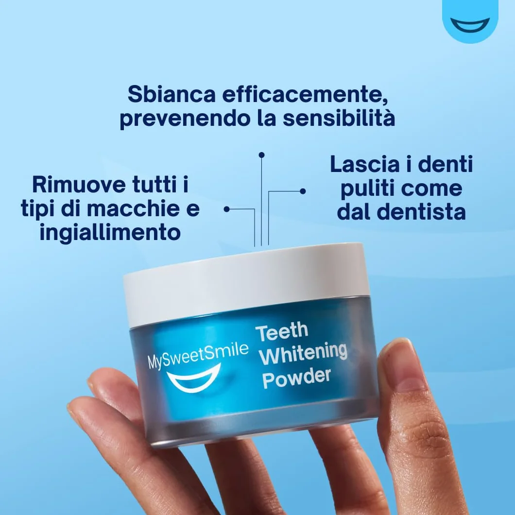 MySweetSmile Polvere Sbiancante per Denti - Approvata dai Dentisti - Sicura per lo Smalto - Gusto Menta - Fornitura 6 Mesi