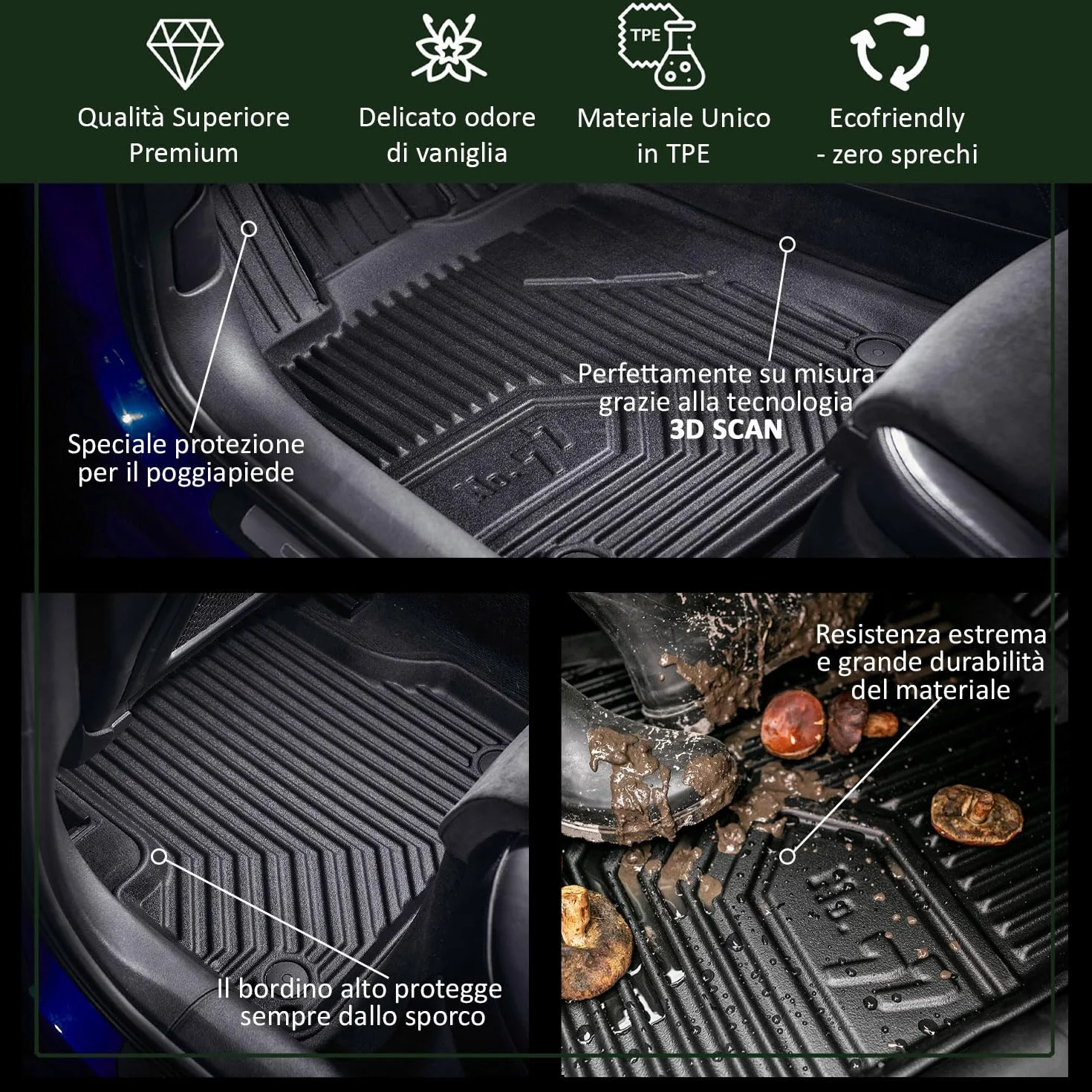 IMJ-Global Tappetini Auto Gomma No. 77 su Misura Compatibili con Jaecoo J7 dal 2025 in poi non compatibile con versione PHEV, Set Completo di Tappeti Auto TPE per Migliorare Look e Sportività
