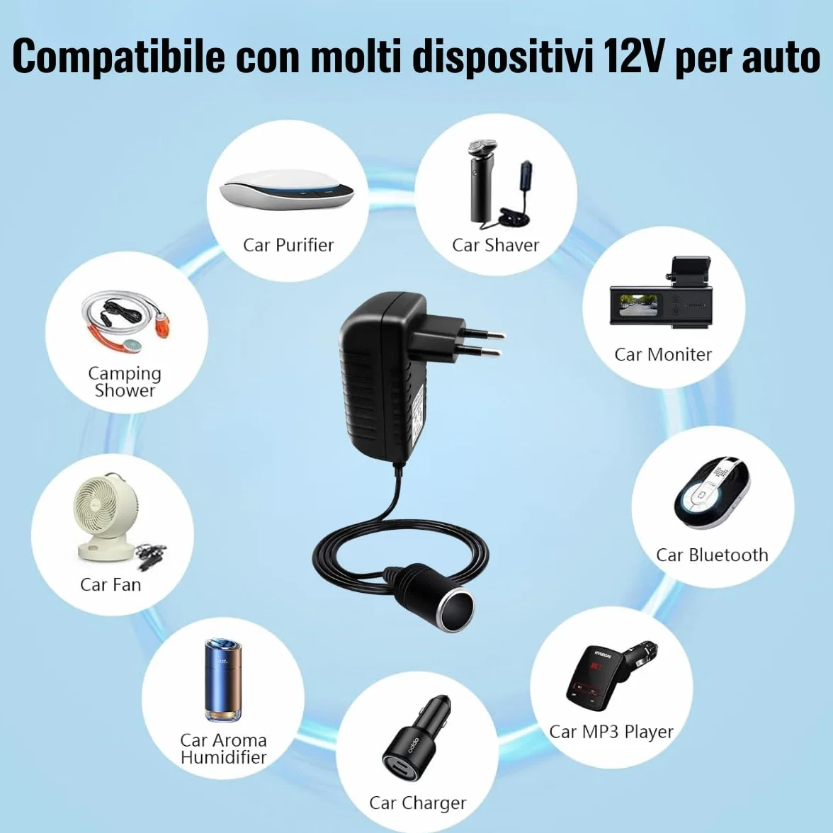 Alimentatore AC/DC 100-240V a 12V 3A 36W Inverter per Auto Compressore Pompa Aria