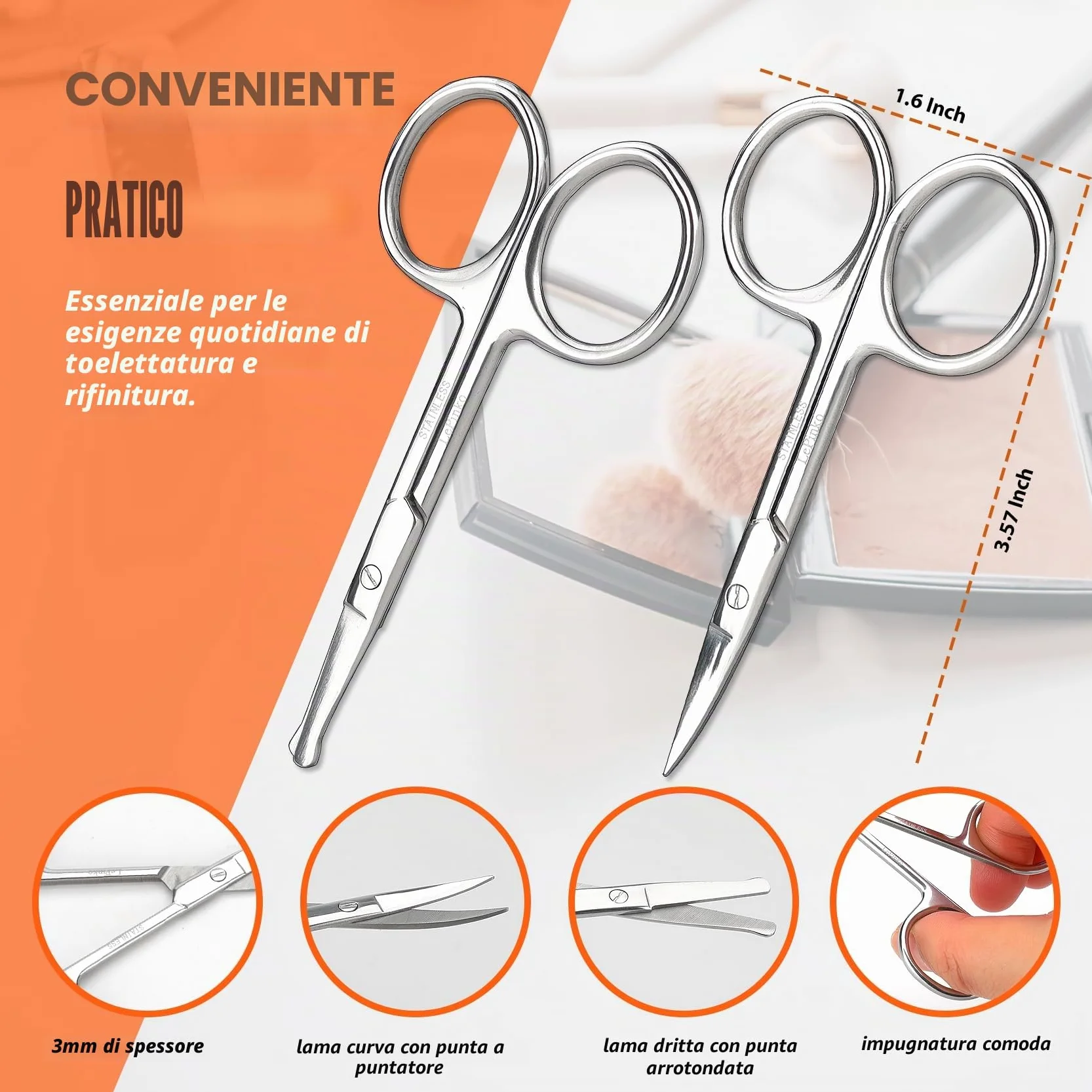 Forbici per la cura dei capelli del viso – kit di rifilatura per sopracciglia, naso, baffi, barba, orecchie