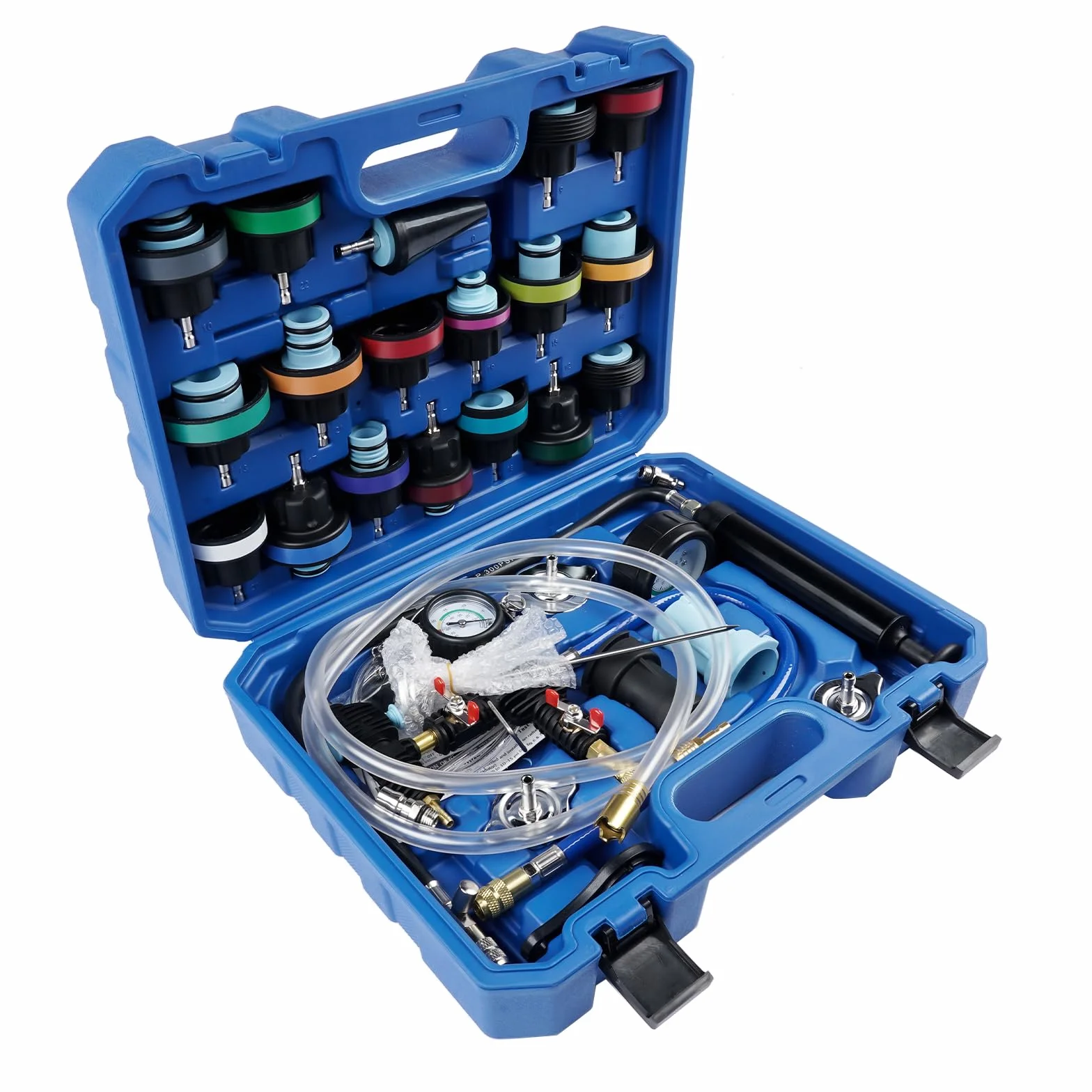 31 Pezzi Universale Radiatore Pressione Tester Kit per Il Test del Sistema di Raffreddamento del radiatore Pressione per Auto, Strumento ad Aria compressa per Auto, Blu