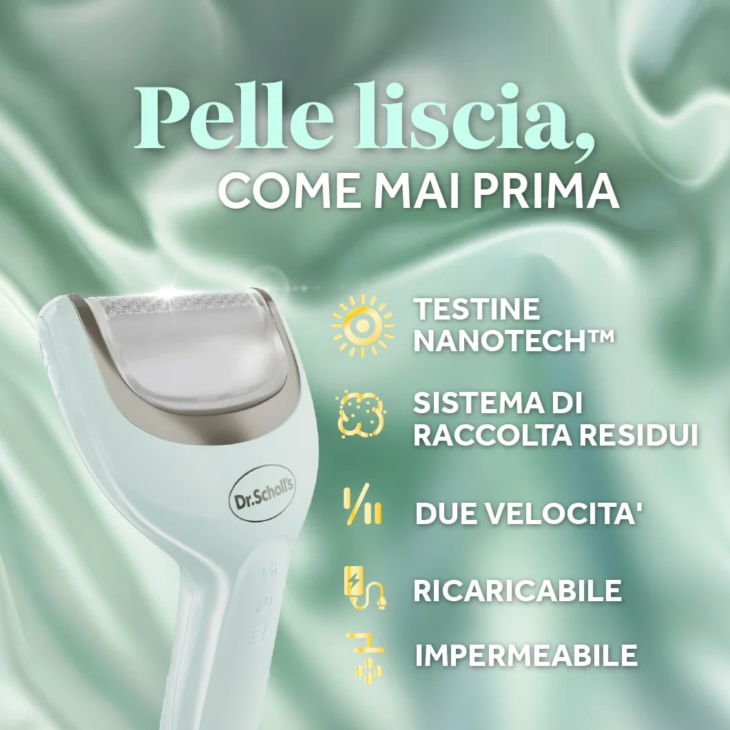 Dr. Scholl's Pedi Perfect Pro Lima Elettrica Pedicure Professionale, Rimuovi Calli e Duroni, Ricaricabile Impermeabile, 3 Rulli