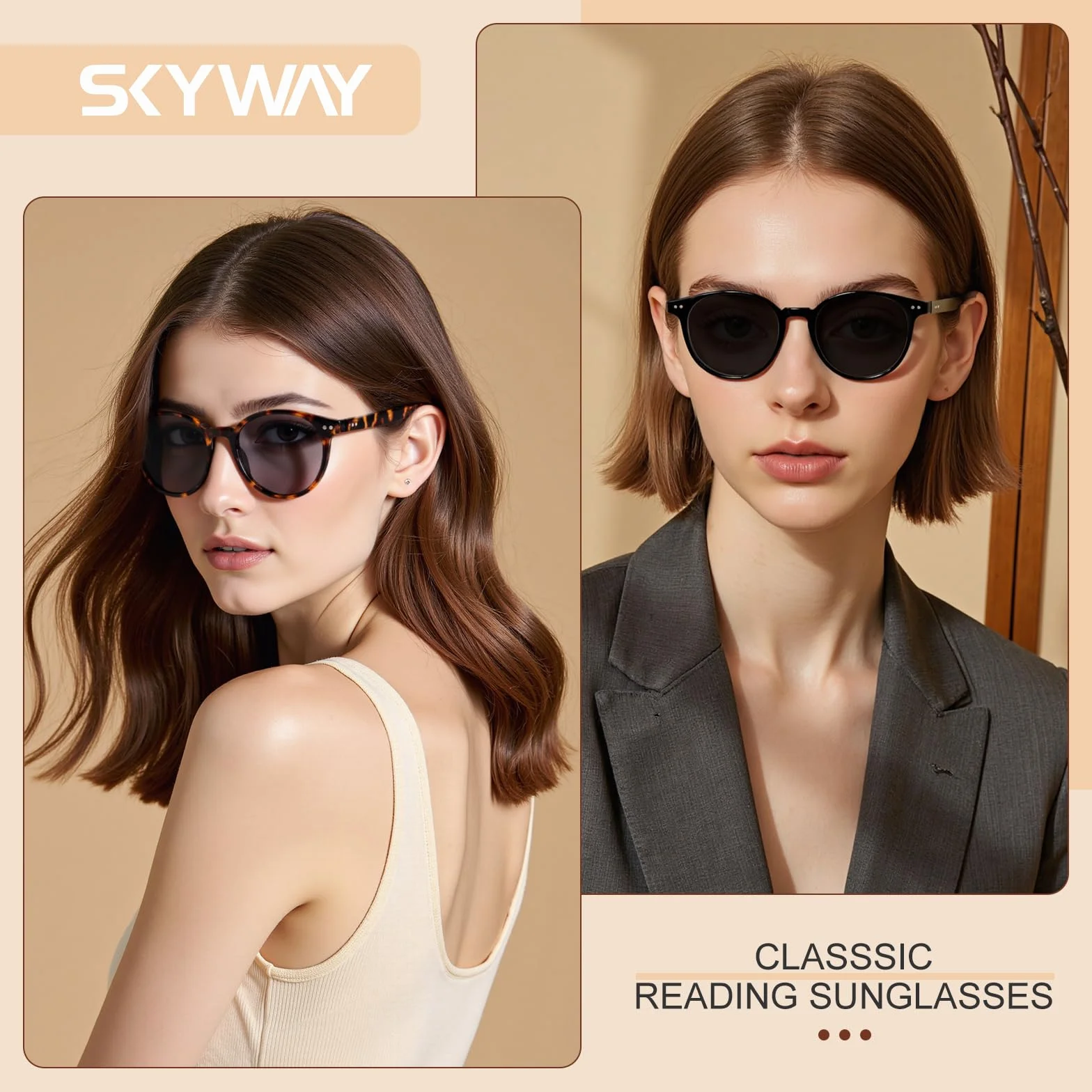 SKYWAY Occhiali da Sole da Lettura Rotondi Anti-Blu UV400 per Donne Uomo