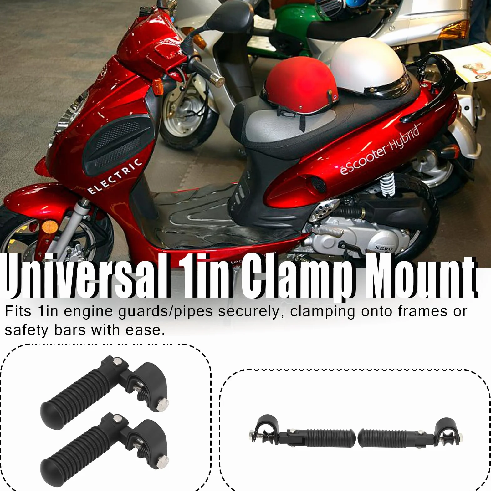 Pedane per moto Pedane per autostrada per barre di protezione Morsetto Supporto per poggiapiedi Protezione per barra di protezione motore Pedane per moto Universali Pratiche 1In (Noir)