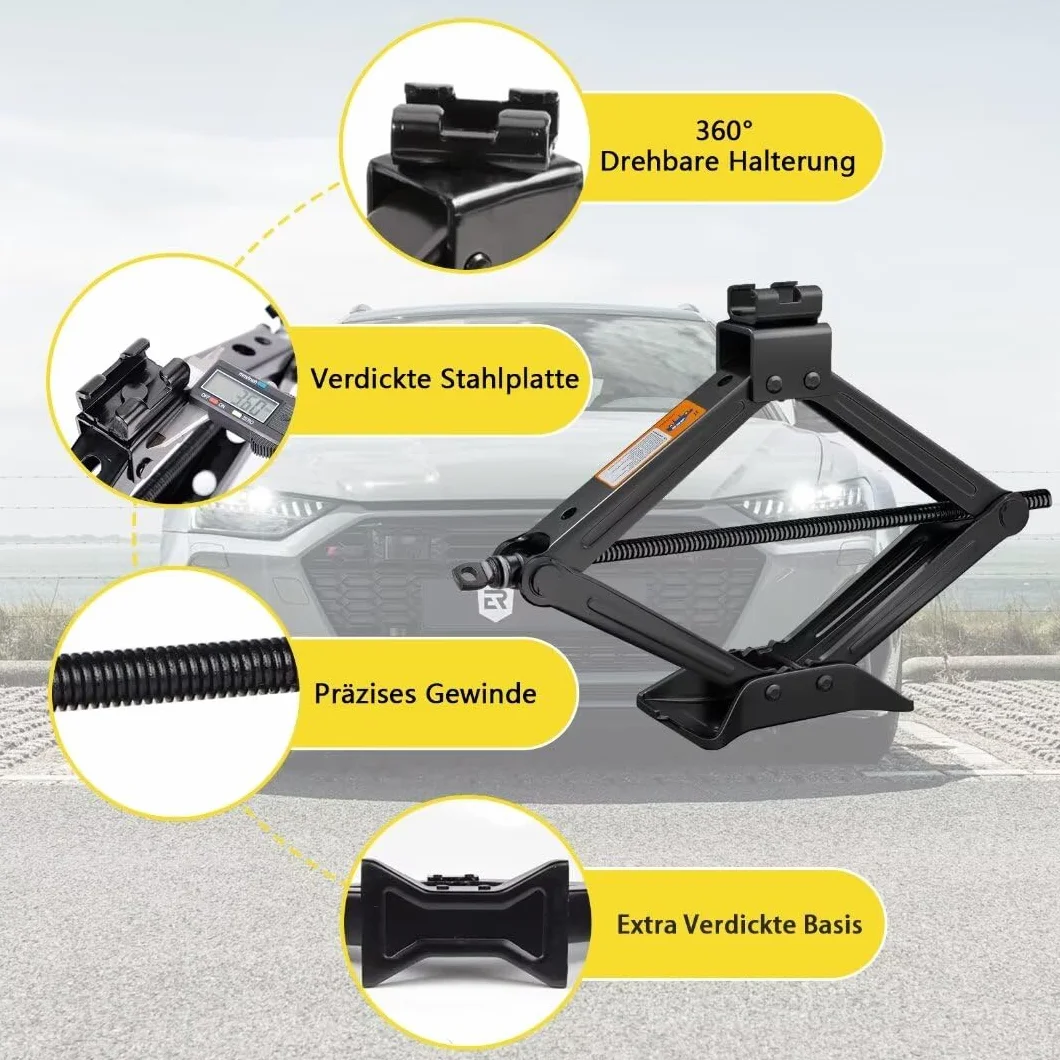 Cric per Auto 1,5 T Professionale con Cricchetto, Altezza Max 346 mm, Capacità 1500 kg per SUV, Camion, Auto
