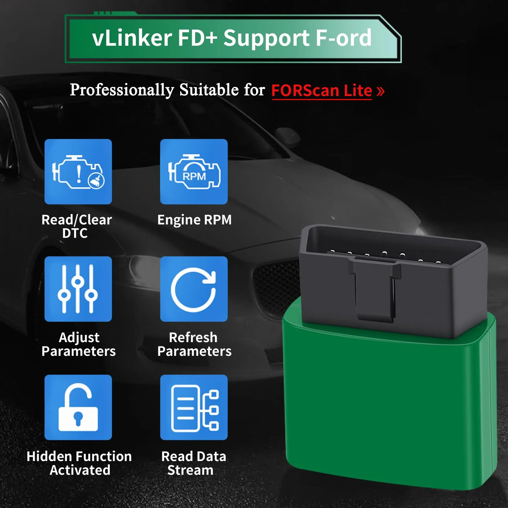 vLinker FD+ OBD2 Bluetooth Scanner Diagnostic Code Reader for iOS Android Windows FORScan