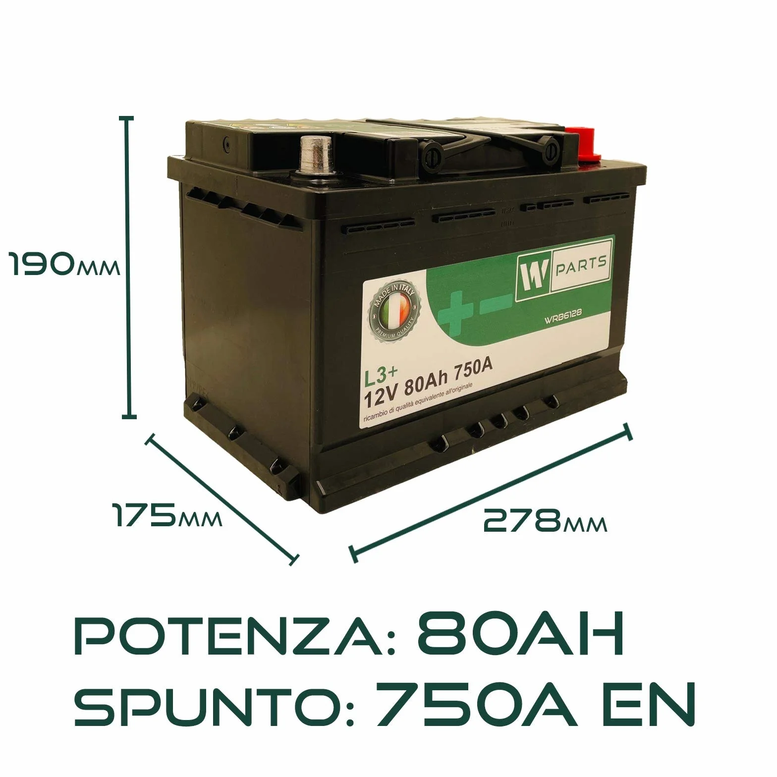 BATTERIA AUTO 80 Ah 750A 278x175x190
