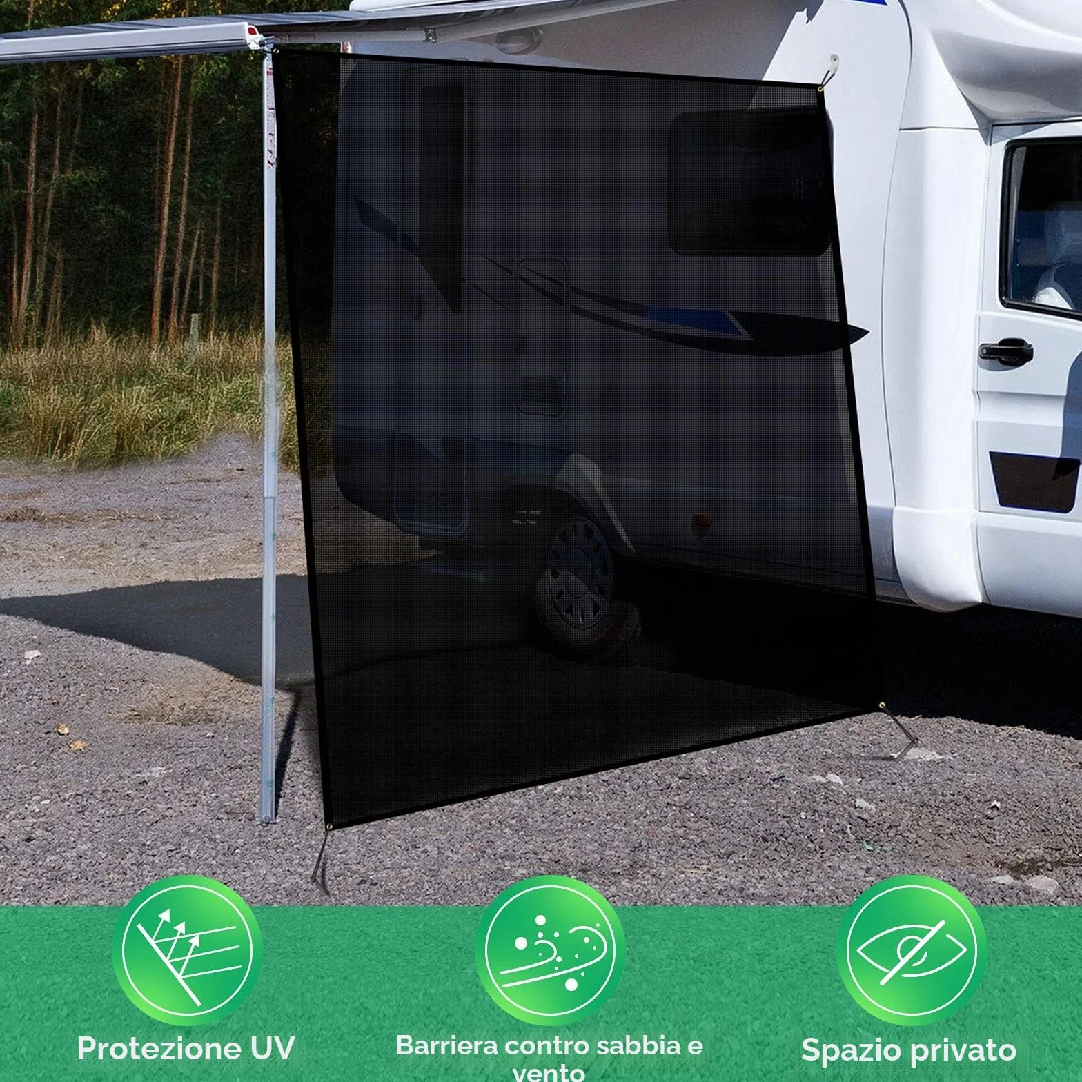 RV Awning Side Shade Screen 9'x7' Black Mesh Sunshade for Camper Trailer Canopy