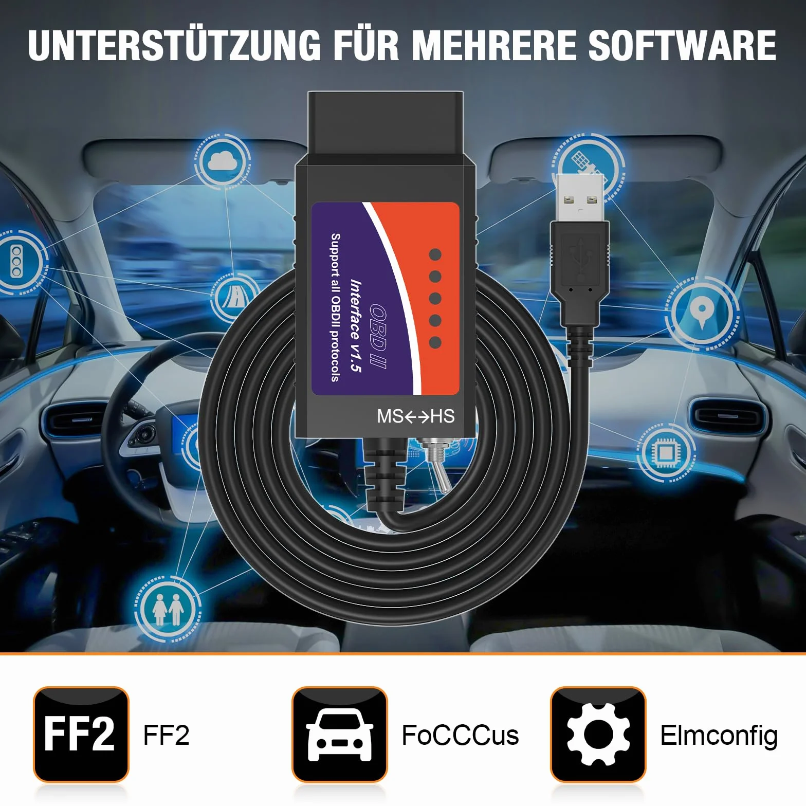 FORScan OBD2 Scanner OBDII Diagnostico per Windows, Strumento Codificazione con Interruttore MS-Can/HS-Can per Ford Lincoln Mazda Mercury