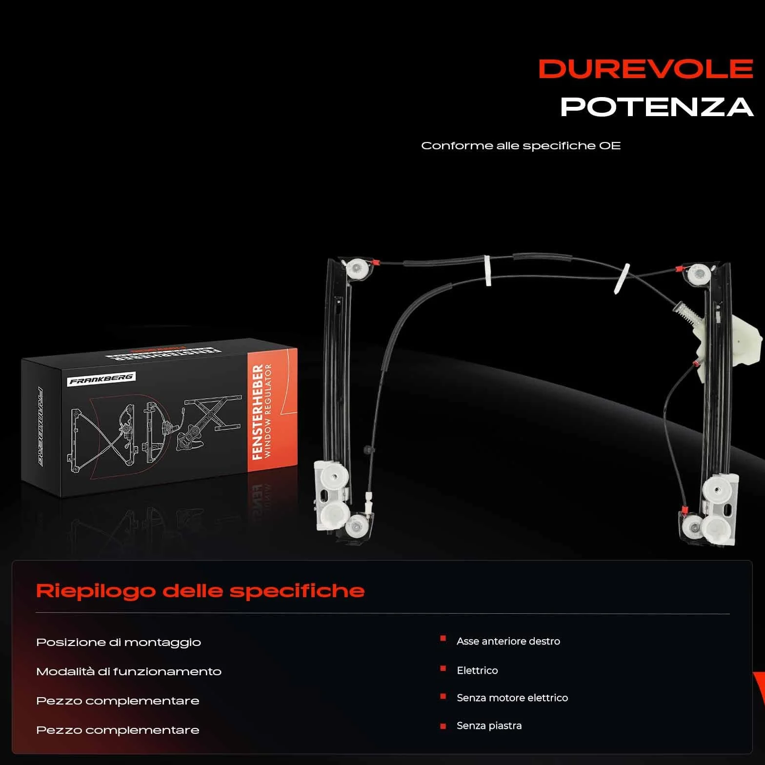 Frankberg Alzacristallo Meccanismo alzacristallo Elettrico senza Motore Anteriore destro senza piastra 2/3 porte 2-Porte Compatibile con M.i.n.i R50 R53 Replace# 51337039452