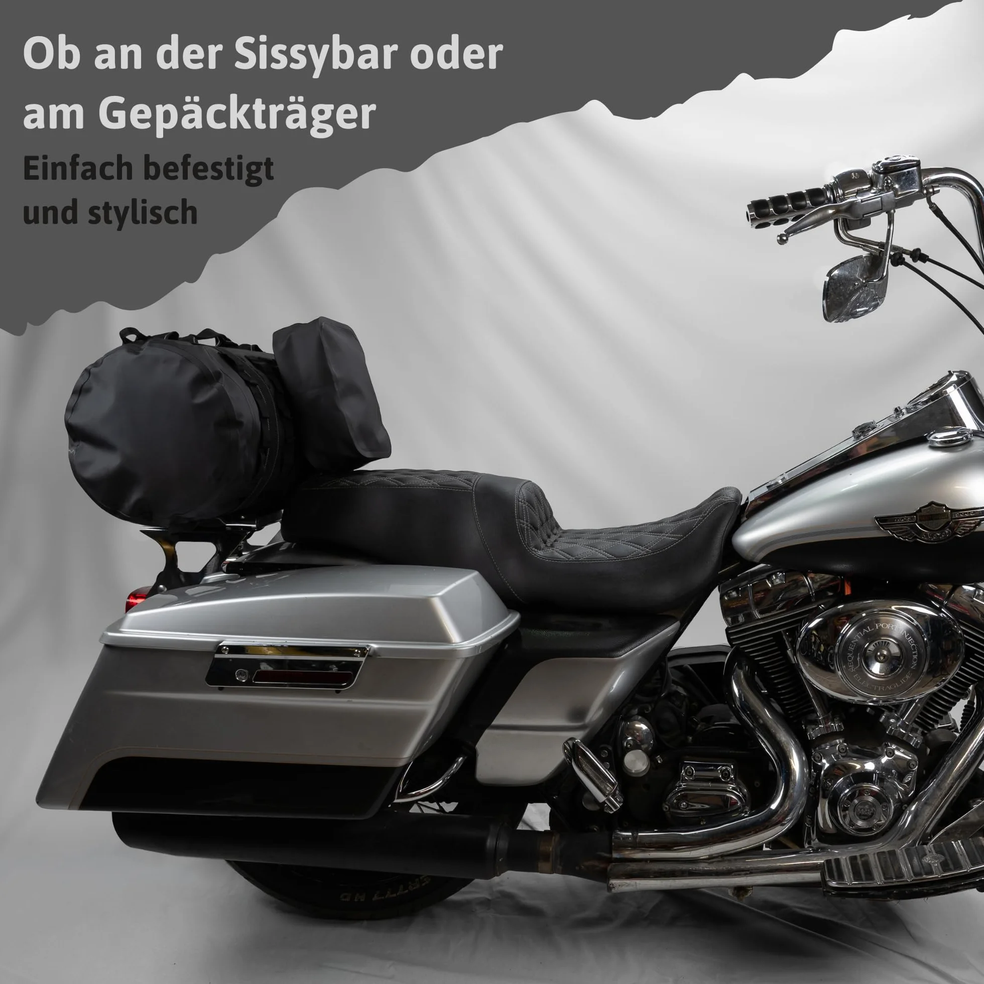 MALIHINI Borsa da moto per sissybar e portapacchi [schienale + MOLLE] 50 l, Dry Bag impermeabile per motociclisti | Sacca e come zaino | Campeggio e borsa da viaggio Bikepacking