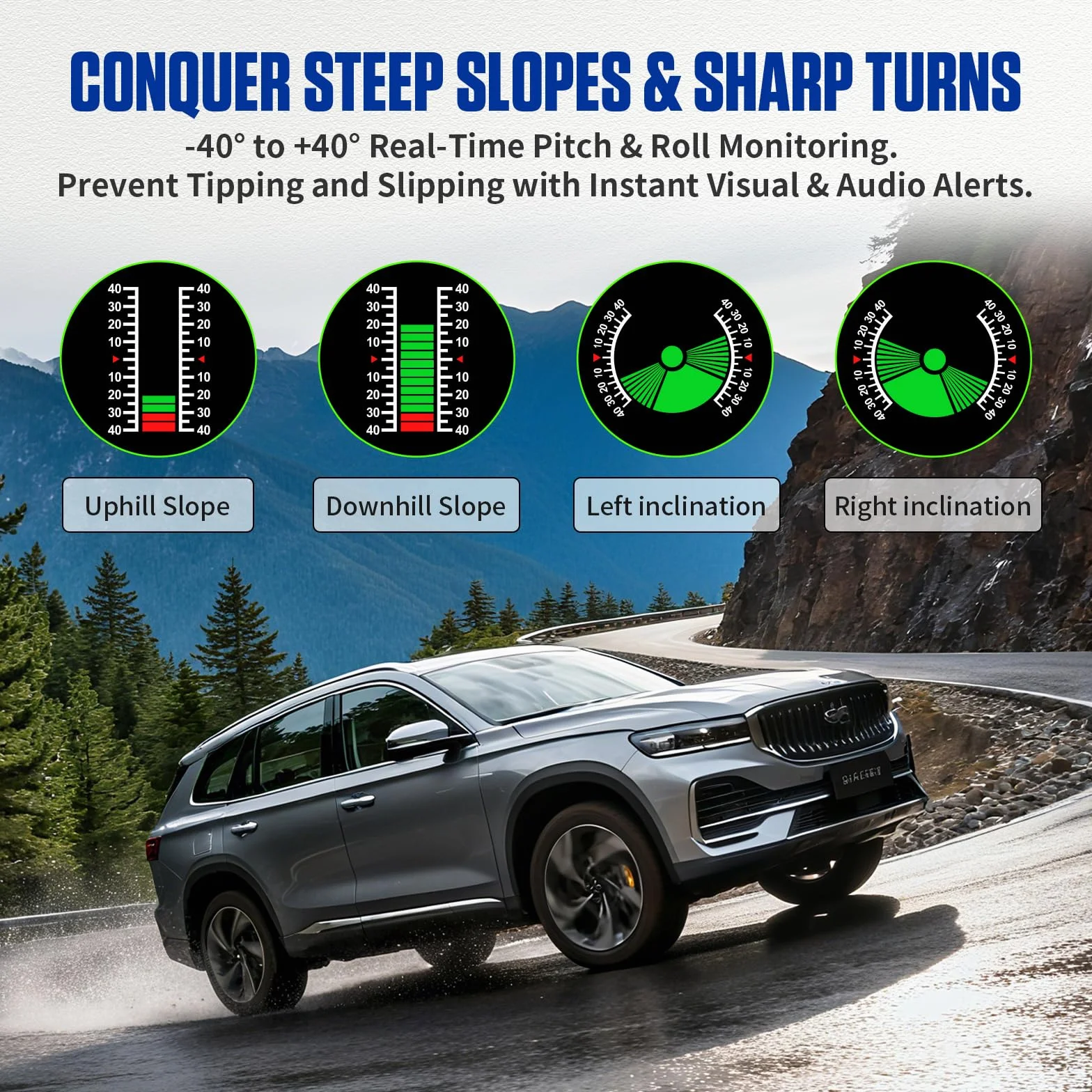 BELEY Inclinometro Digitale per Auto con GPS, Velocità in Tempo Reale, Bussola LCD HD