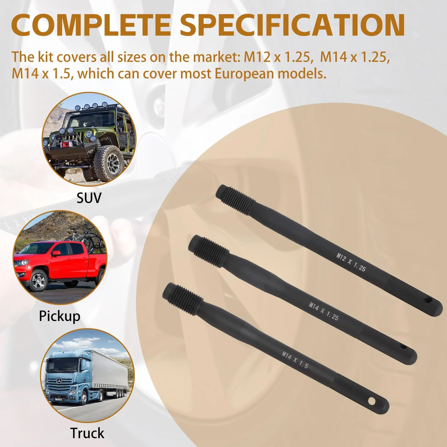 Set di 2 pezzi per assistenza montaggio ruote in acciaio inox M12x1,25 bulloni fissaggio auto