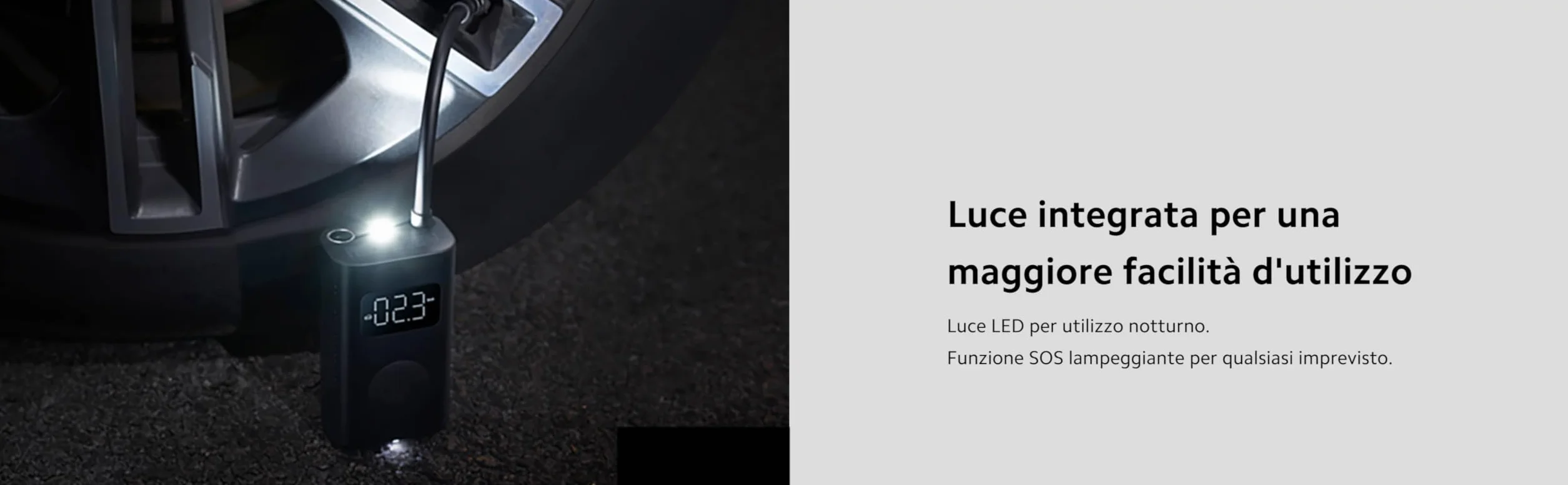 Xiaomi Portable Electric Air Compressor 1S, compressore elettrico portatile, sensore pressione, luce LED, nero