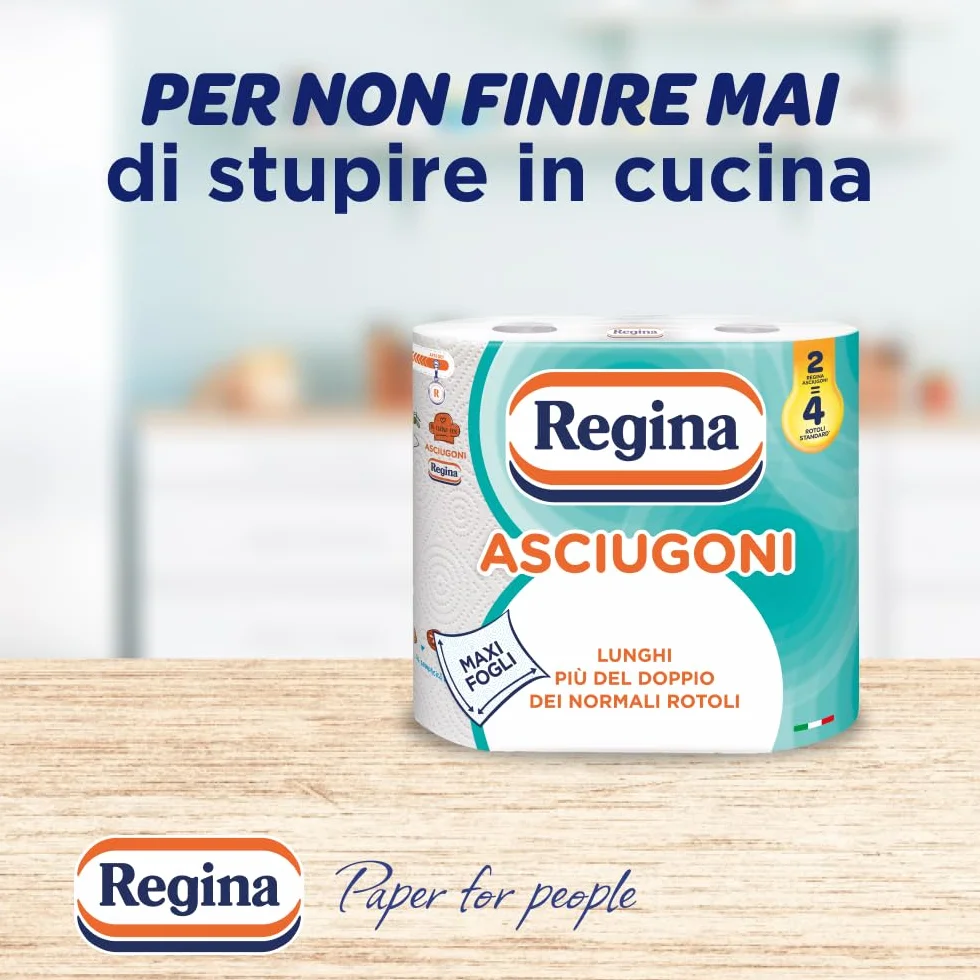 Regina Asciugoni Carta Cucina 2 Rotoli 2 Veli 100 Strappi Maxi Fogli FSC