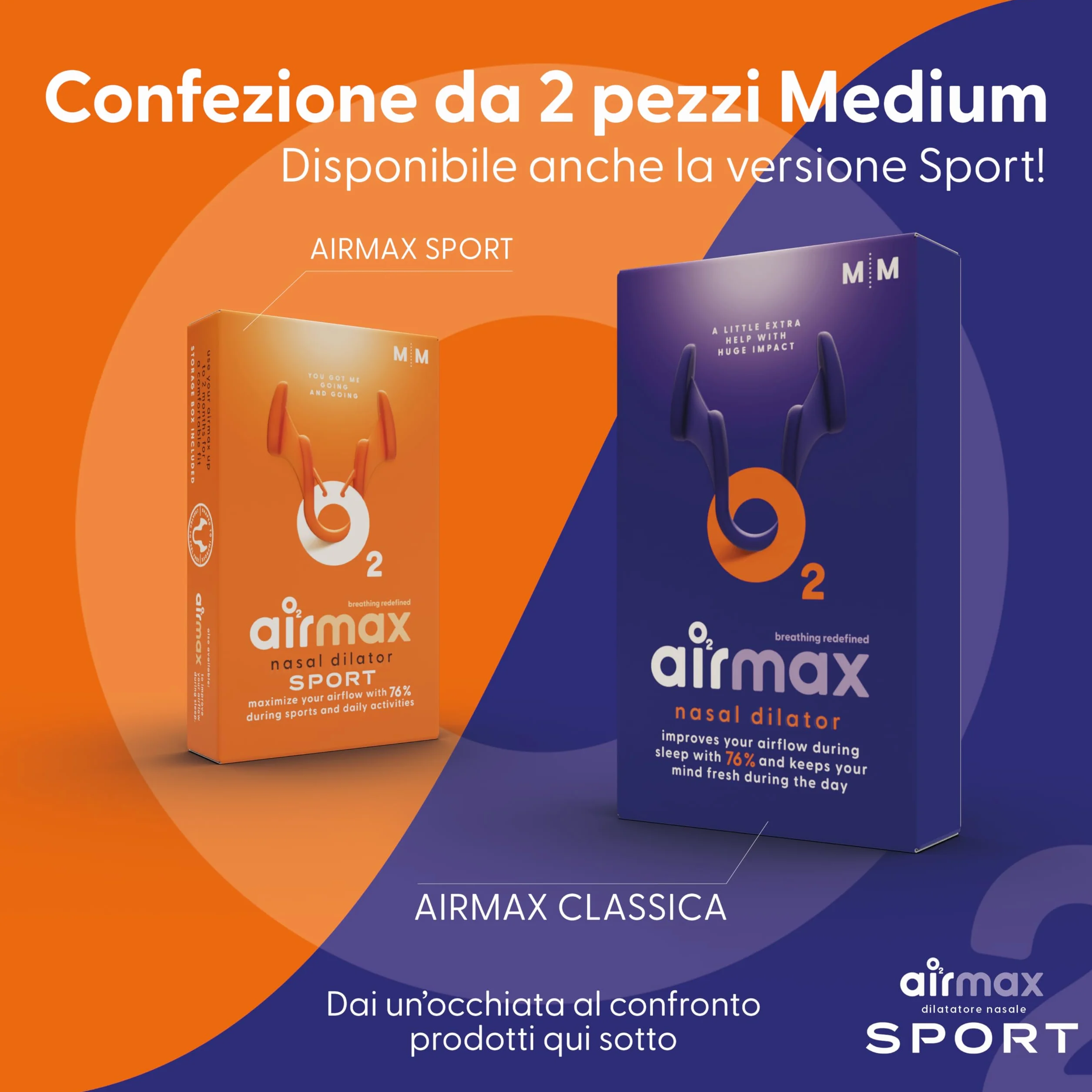 Dilatatore nasale Airmax Versione Sport 2x sollievo medio 6 mesi per congestione nasale