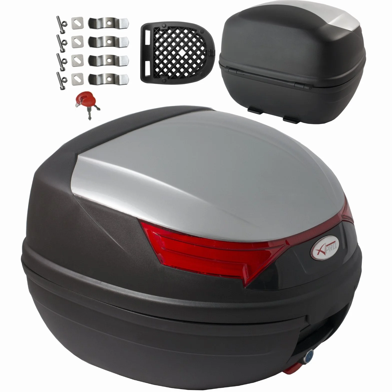 Bauletto 32 L con frecce e luci di stop per moto scooter quad argento
