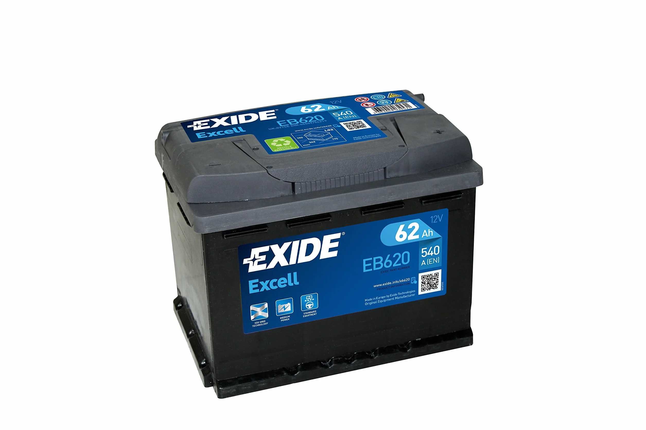 EXIDE Batteria 62, Ah 540, A/EN EB620 L 242mm B 175mm H 190mm