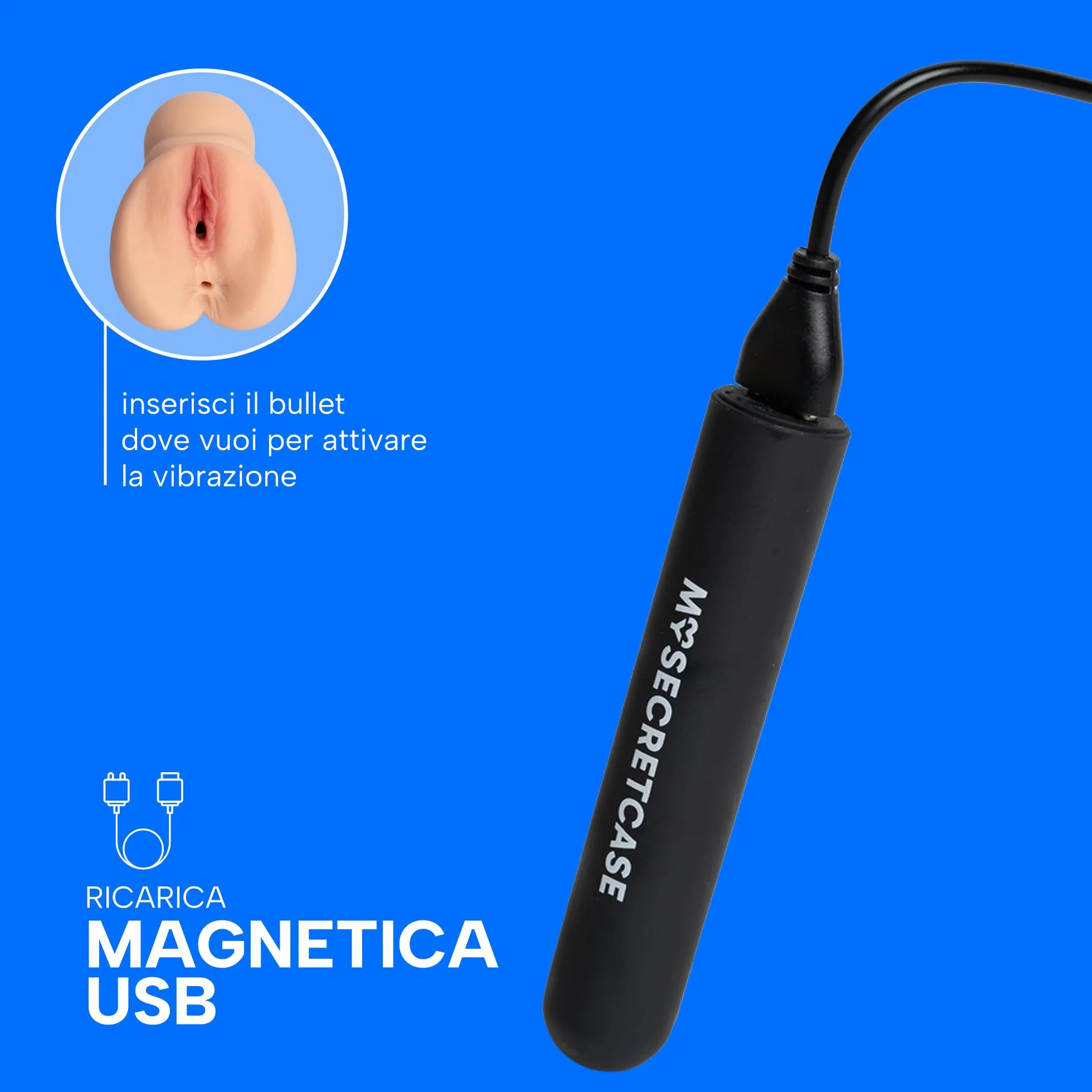 MySecretCase Masturbatore Uomo Doppio Ingresso Vagina Finta Ano 10 Vibrazioni 3 Anelli Pene Silicone USB IPX6