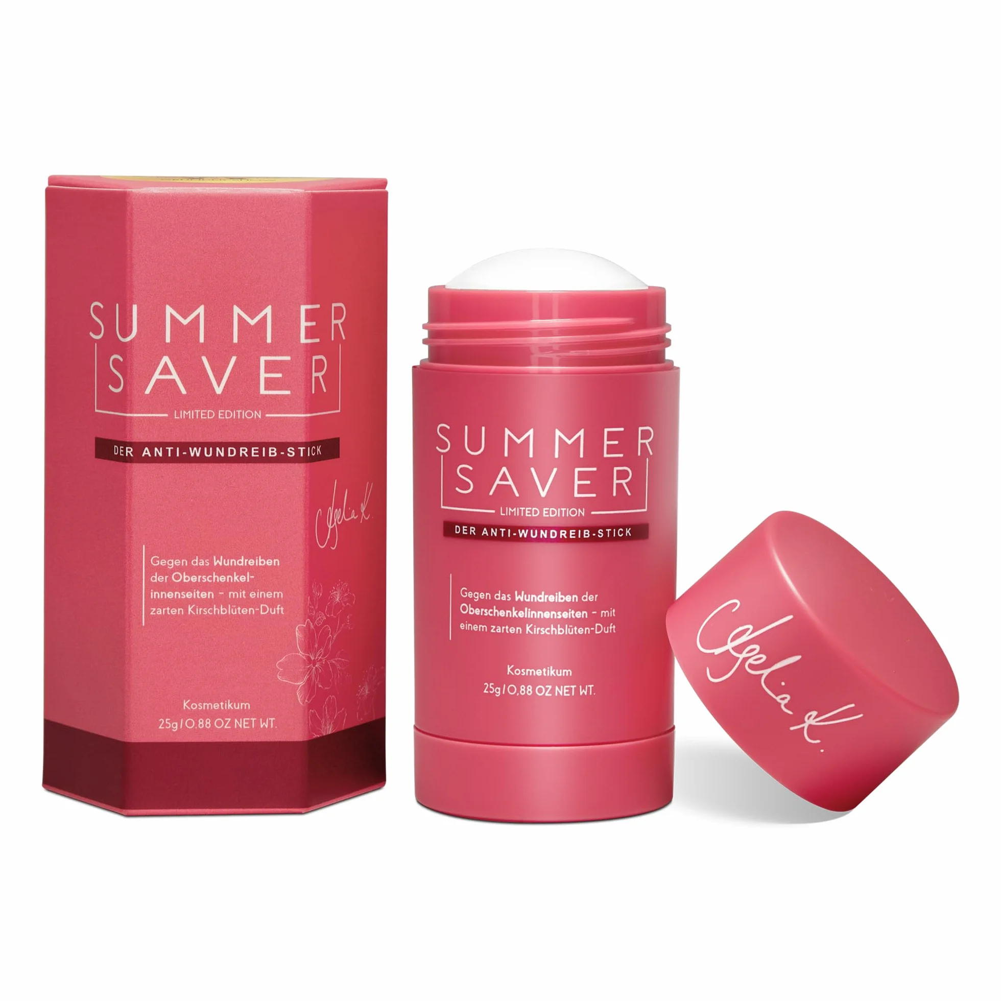 SUMMERSAVER Cherry Stick anti-sfregamento 25 g – Per cosce, piedi, reggiseno – Olio di cocco, mandorle, vitamina E, allantoina – Vegano, dermatologicamente testato