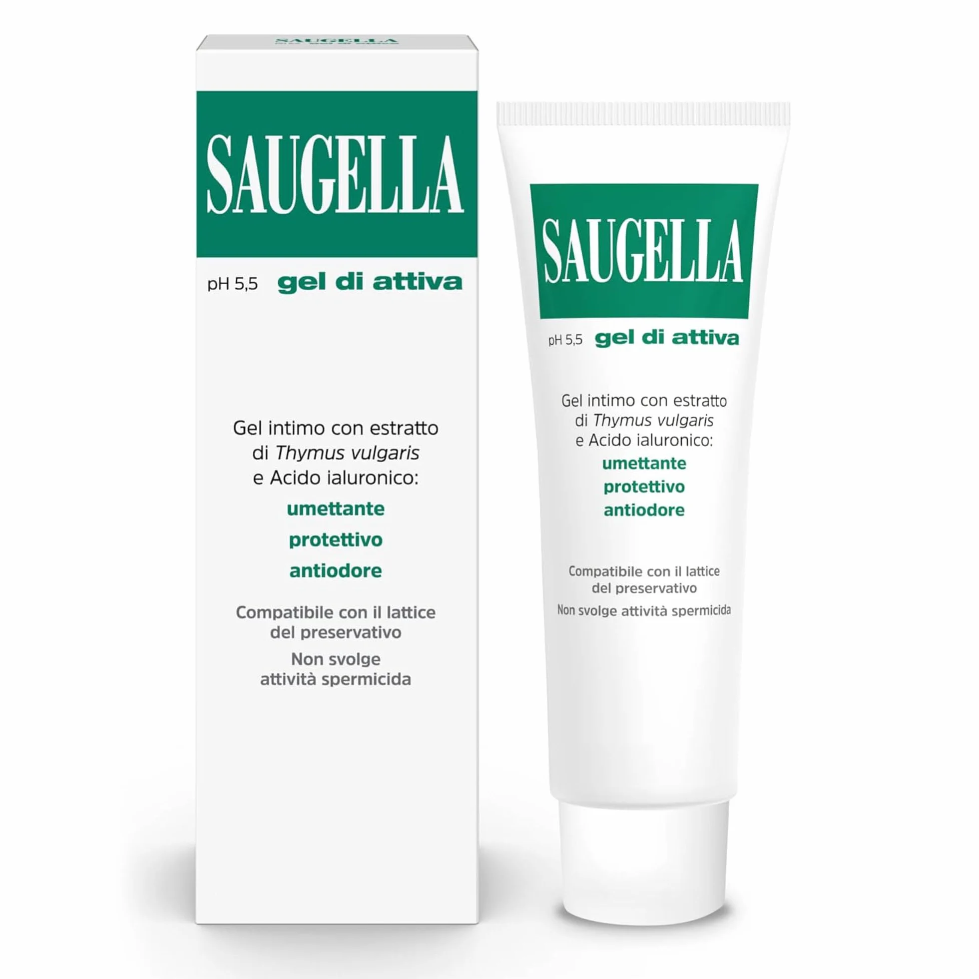 Saugella Attiva Gel Umettante e Protettivo pH 5.5 con Acido Ialuronico e Timo 30 ml