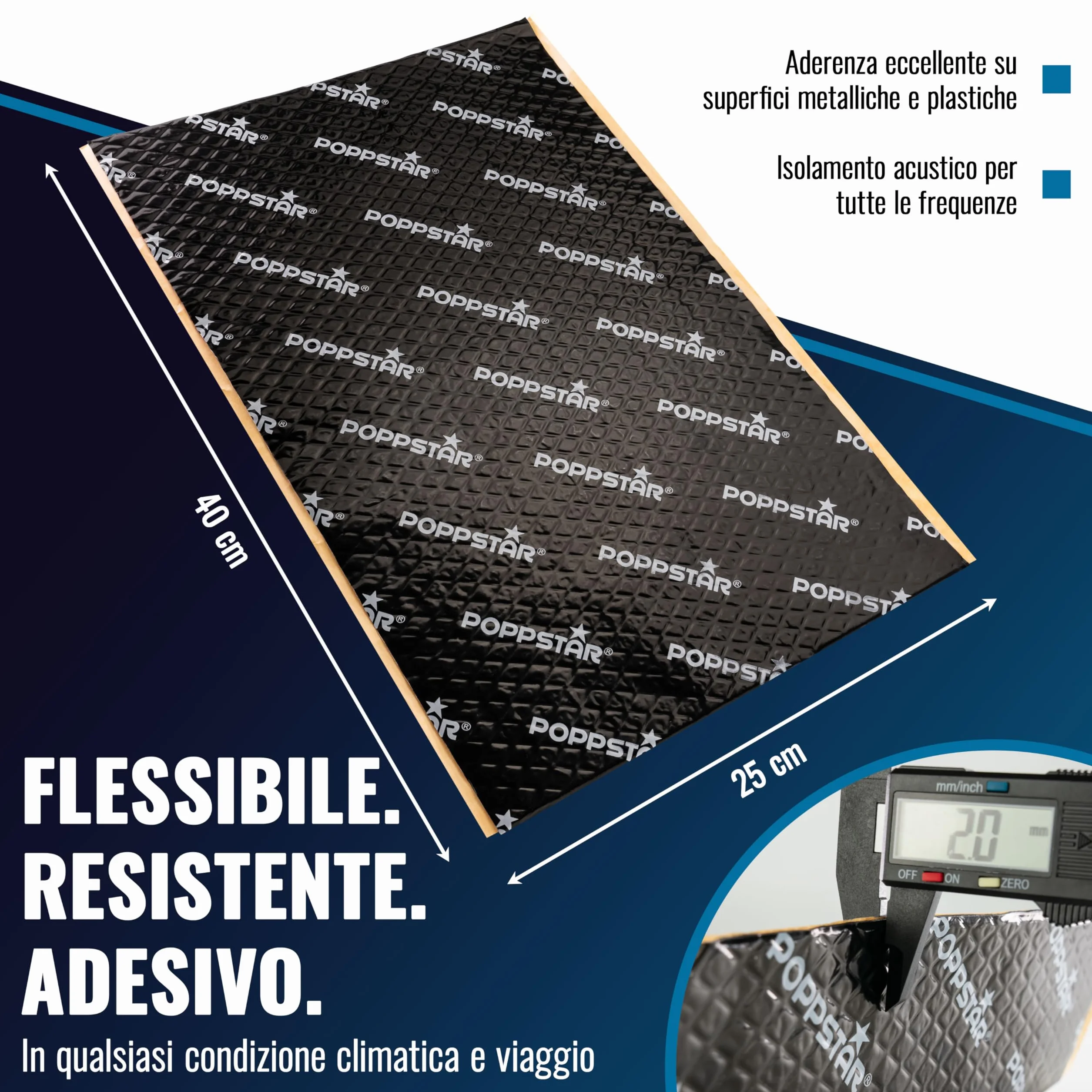 Poppstar Pannelli fonoassorbenti per auto in alluminio butilico 2 mm 17 pezzi 40 x 25 cm 1,7 m² nero