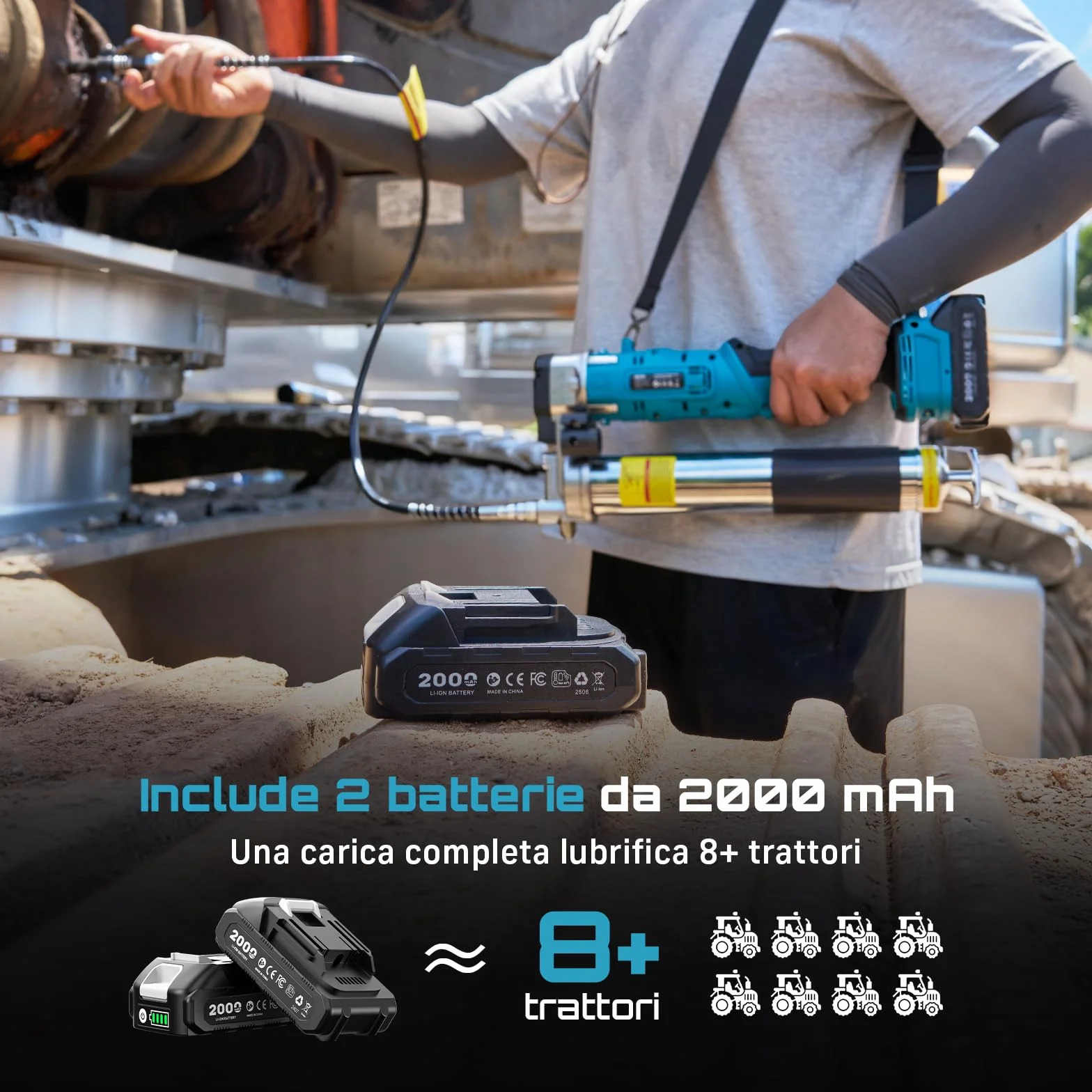 Seesii Innovativo Ingrassatore a Batteria 2-in-1: Ingrassatore Elettrico ad Alta Efficienza da 5,3 oz/min e 12000 PSI con 2 Batterie da 2,0Ah e Caricatore, Pistola per Grasso Facile da Usare