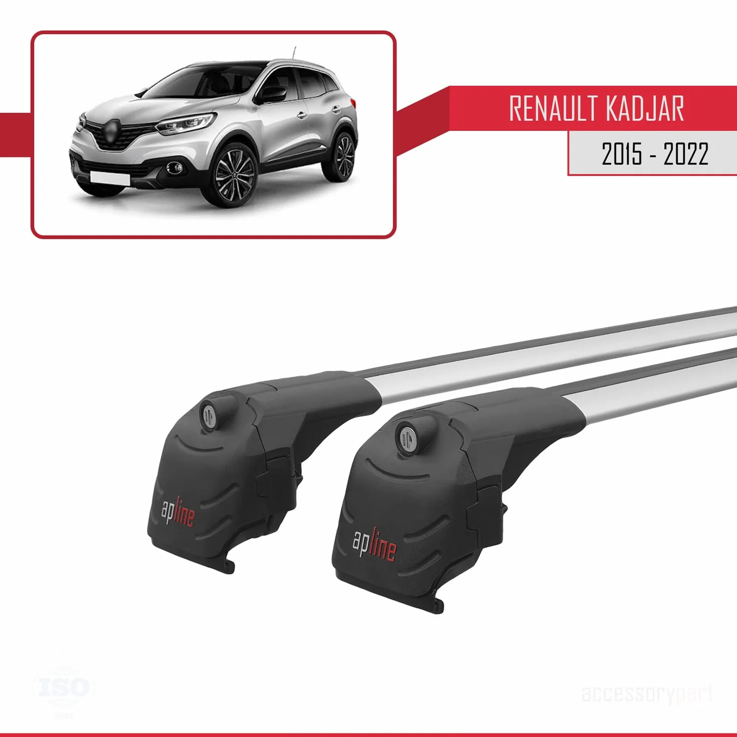 Compatibile con Renault Kadjar 2015-2022 Modello ACE-2 Barre Tetto Portapacchi Auto Barre Portatutto Grigio Alluminio 2 Barre