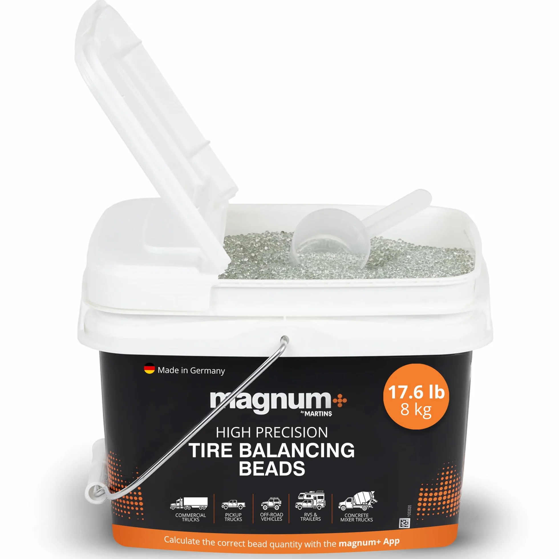 magnum+ Perline di bilanciamento per Pneumatici, vaschetta Sfusa da 8 kg, bilanciamento Interno dinamico per Camion, Fuoristrada e Pneumatici Pesanti | Perline di Vetro riutilizzabili ed ecologiche