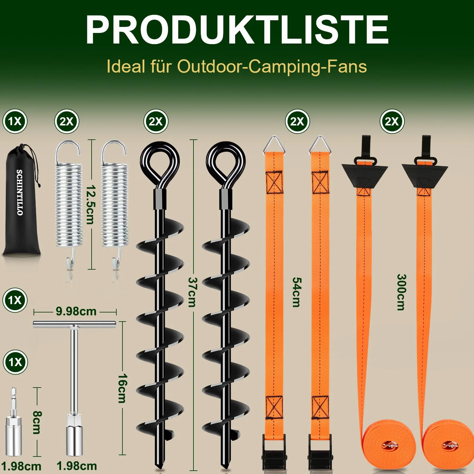 Tenda da Sole Kit Fissaggio Cinghie Anti-tempesta Set Completo con Picchetti 37cm