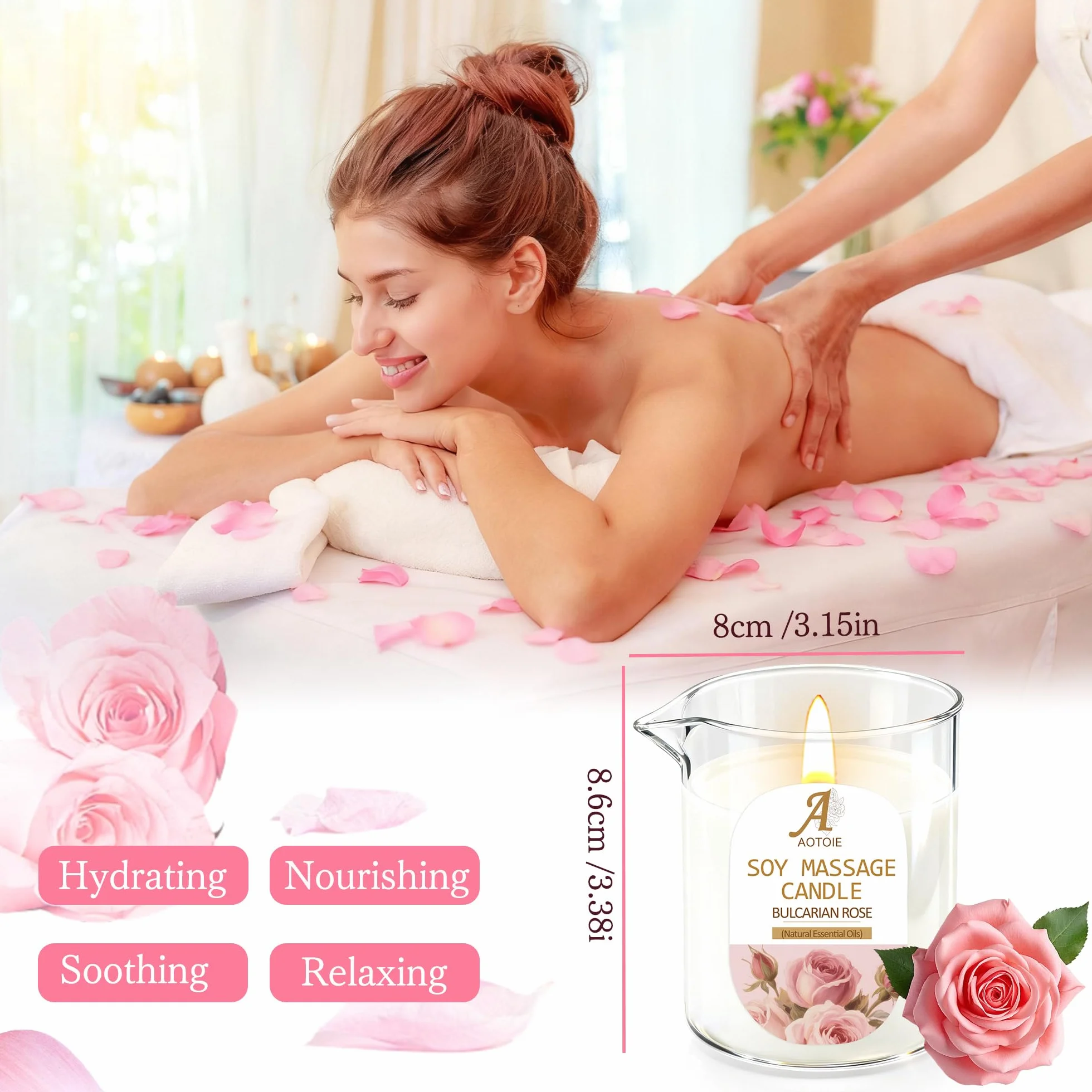 Candela Massaggio Olio di Lavanda e Rosa 240ml Bassa Temperatura per Coppie Relax SPA
