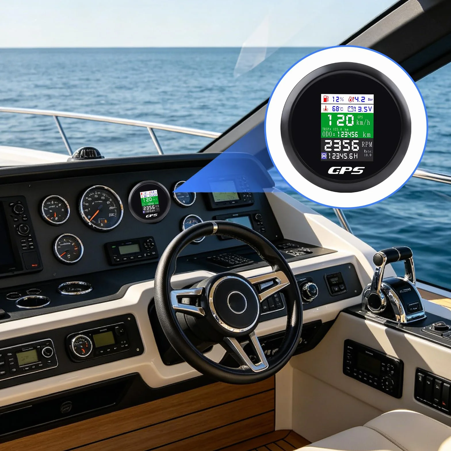 Tachimetro GPS 85 mm 6 in 1 Multifunzione Digitale Tachimetro Contagiri Voltmetro Indicatore Livello Carburante Temperatura Acqua e Pressione Olio