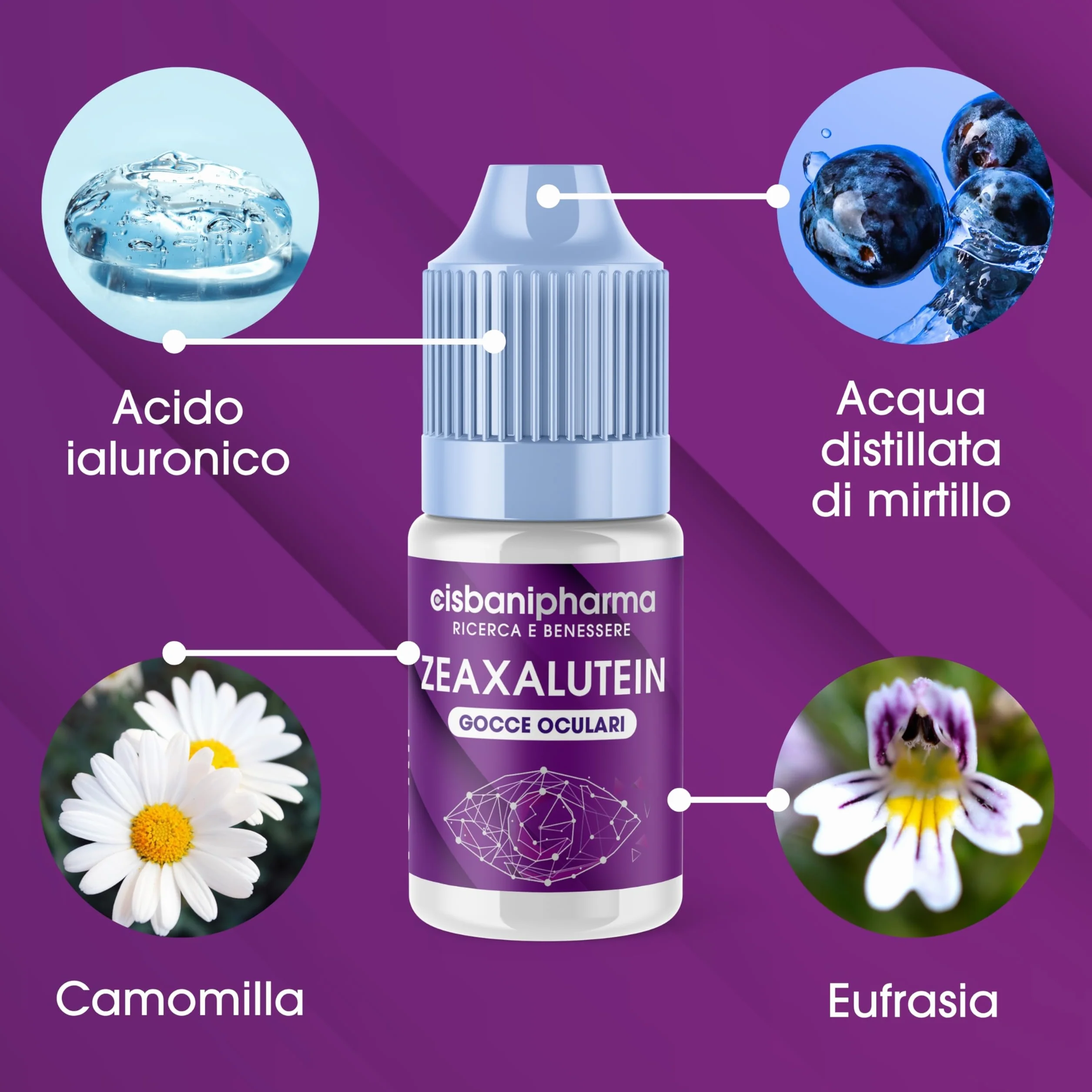 CISBANI PHARMA Collirio Idratante per Occhi Secchi 10 ml con Acido Ialuronico, Camomilla e Mirtillo - Zeaxalutein