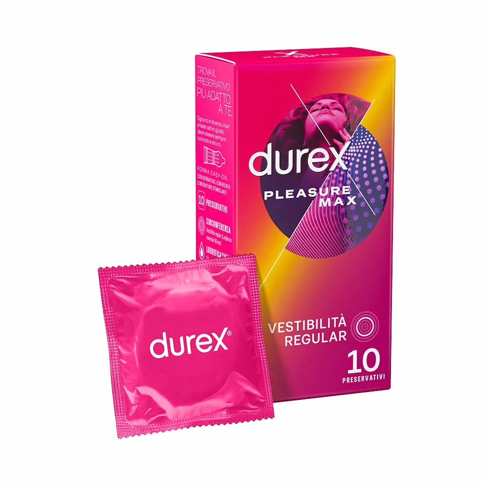 Durex Pleasuremax Preservativi con Rilievi e Nervature 10 Pezzi