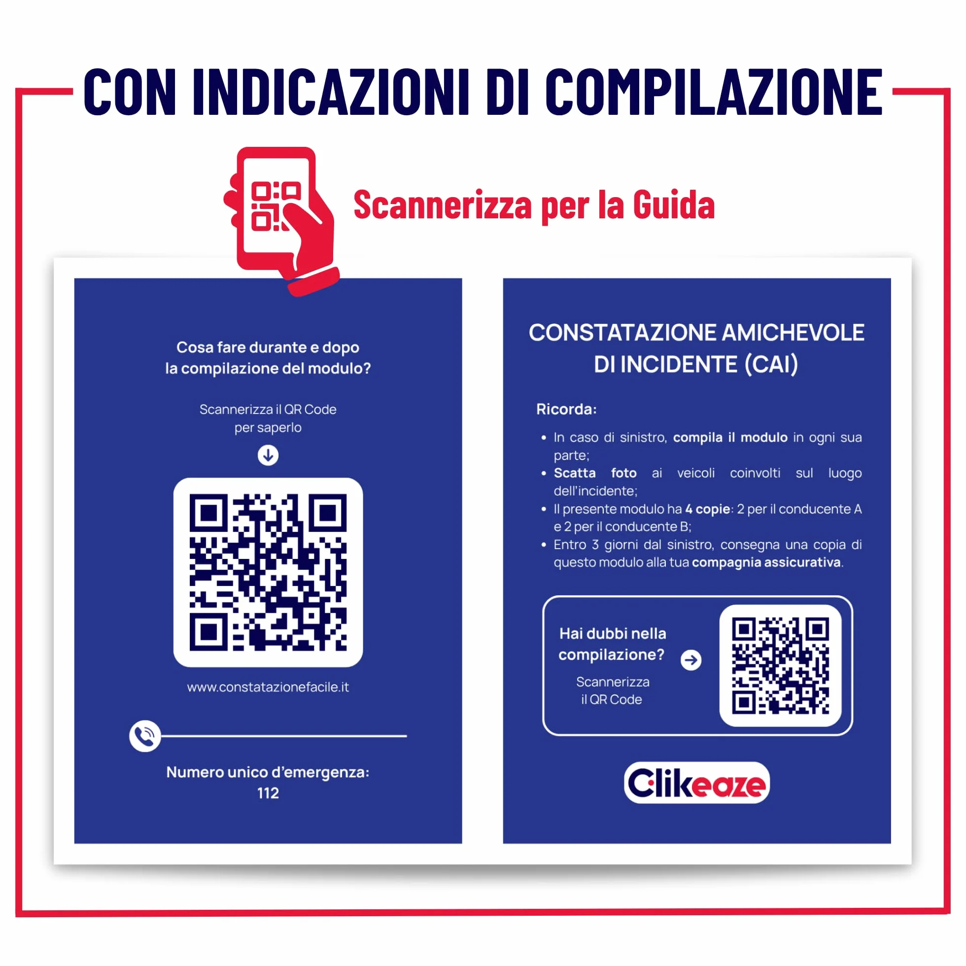 Constatazione Amichevole Incidente Kit Completo Modulo Blu Parchimetro Auto Moto Italiano Conforme Normative