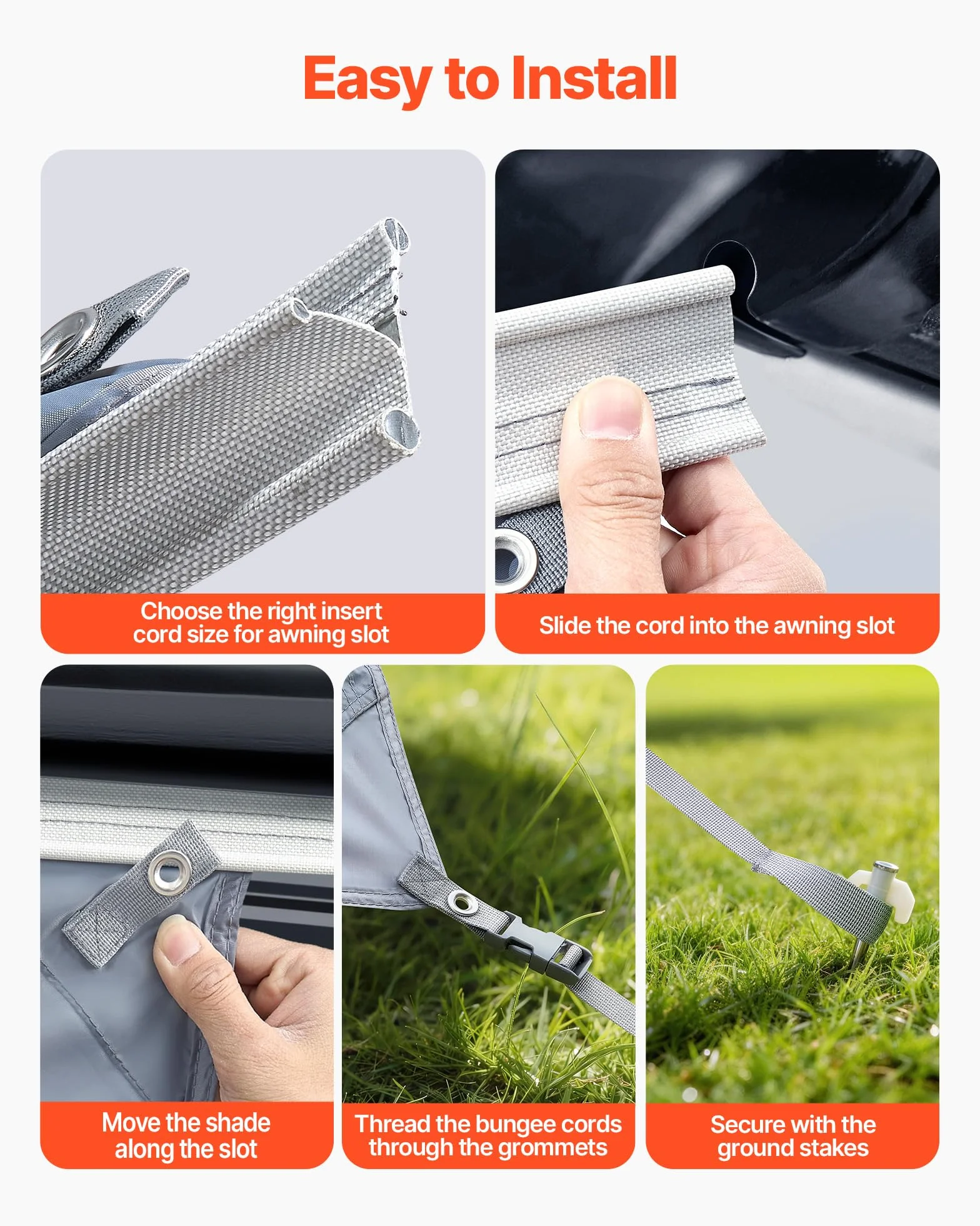VEVOR Pannello Laterale Frangisole per Tenda da Sole 2 x 2,8 m, Parasole UV50+ per Camper Roulotte