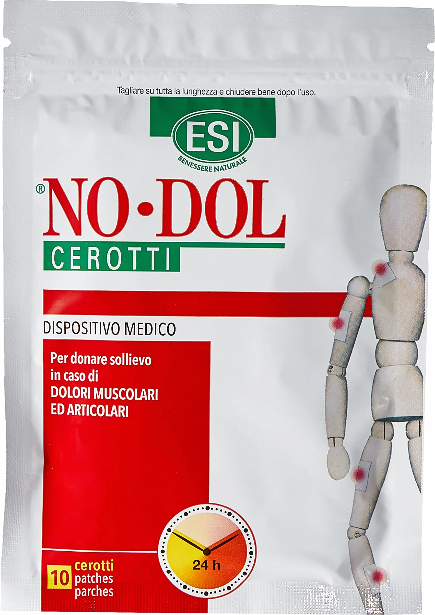 ESI No-Dol Cerotti con Arnica, Artiglio del Diavolo e Canfora, Allevia Dolori Muscolari e Articolari, 10 Pezzi