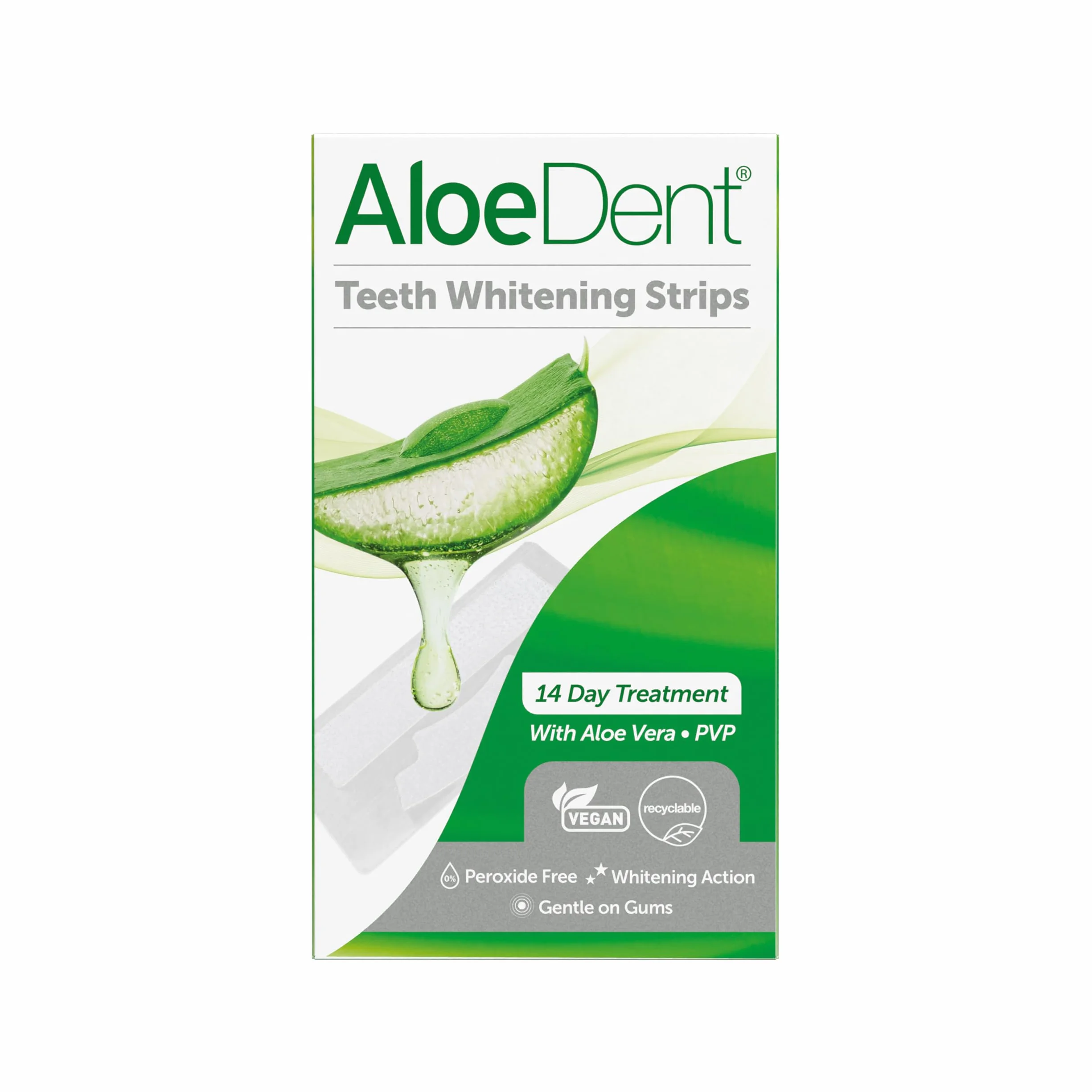 AloeDent Teeth Whitening Strips, Peroxide Free, Gentle Non Sensitive Formula, con Aloe Vera, Naturale, Vegan, 28 Strips, 14 Trattamenti