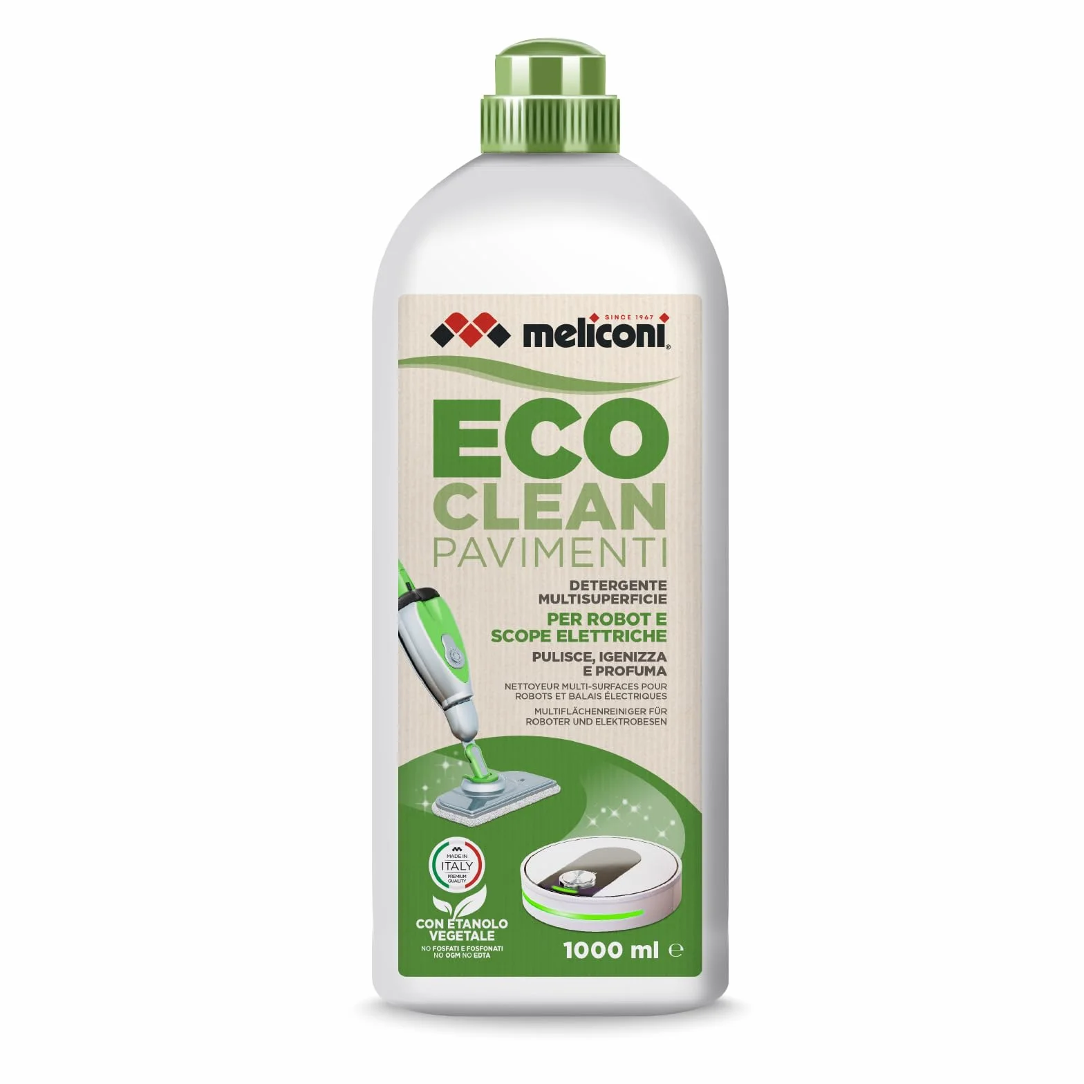 Meliconi ECOCLEAN Detergente Pavimenti per Scope Elettriche e Robot Lavapavimenti Naturale Universale Legno Piastrelle Laminati
