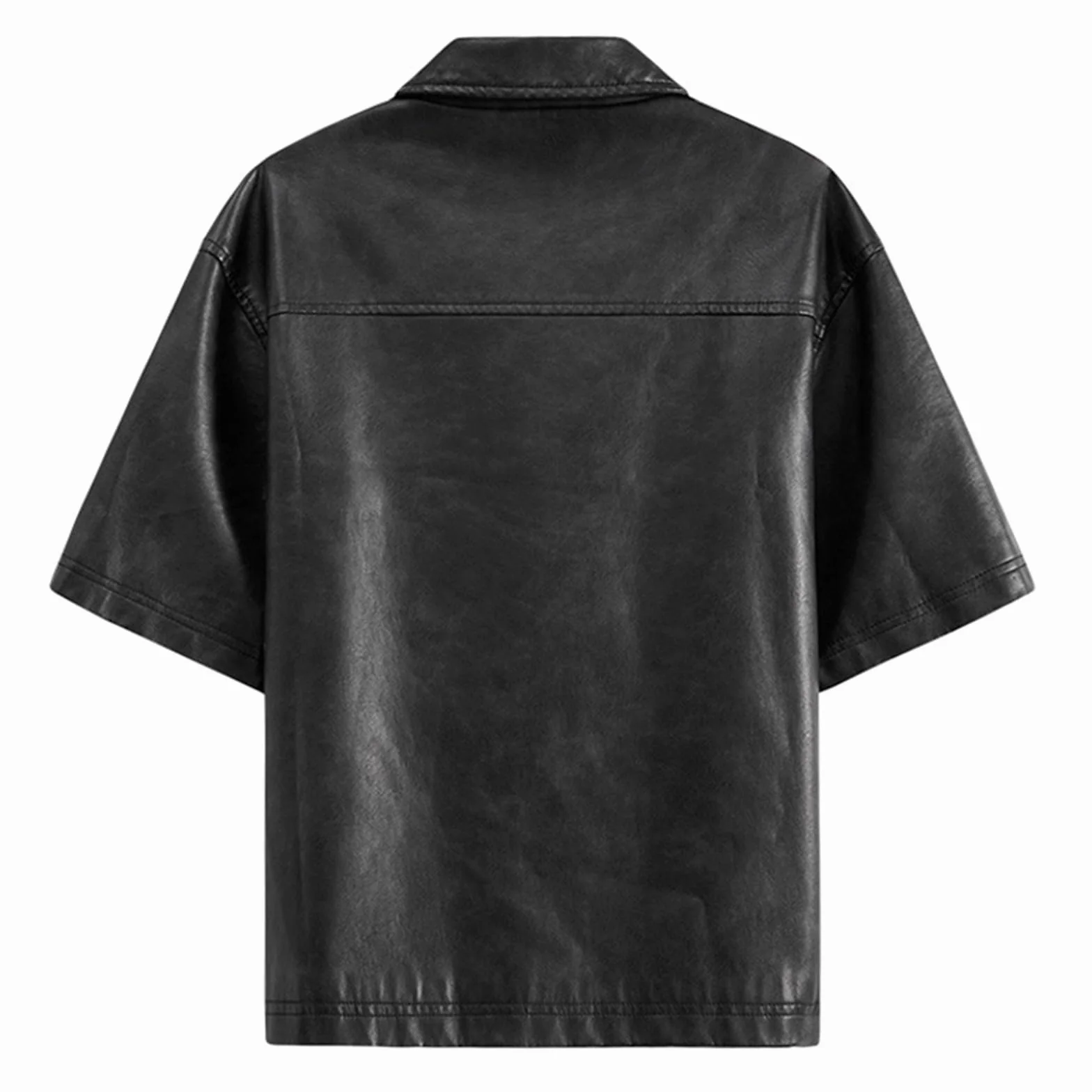 Giacca in pelle uomo maniche corte poliuretano slim fit effetto bagnato tasche petto